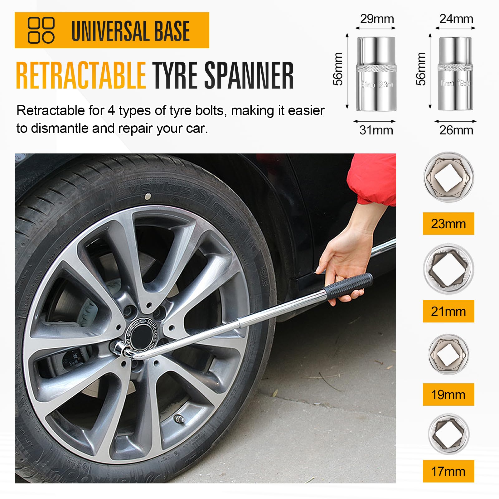 Cric con centrale, cric a forbice per auto, carico 3 tonnellate (6,600 lbs), set di sollevatori auto, con chiavi a cricchetto e dadi telescopici, con 2 prese per SUV e auto
