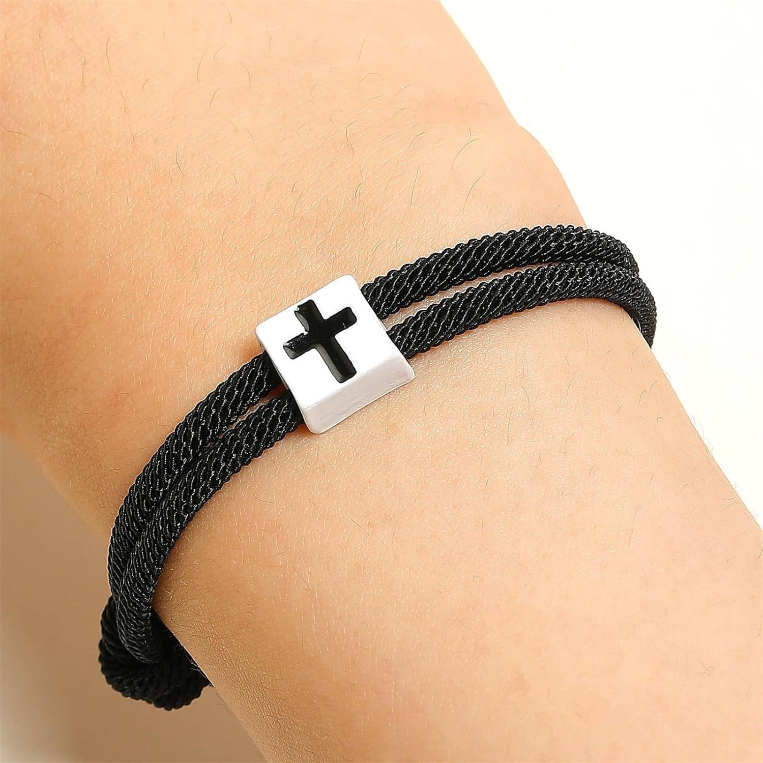Adjustable Stainless Steel Cross Bracelet, Engravable Men's Jewelry with Leather Accents, Durable Hypoallergenic Gifts for Him, Symbolic Personalized Accessory. - Image 4