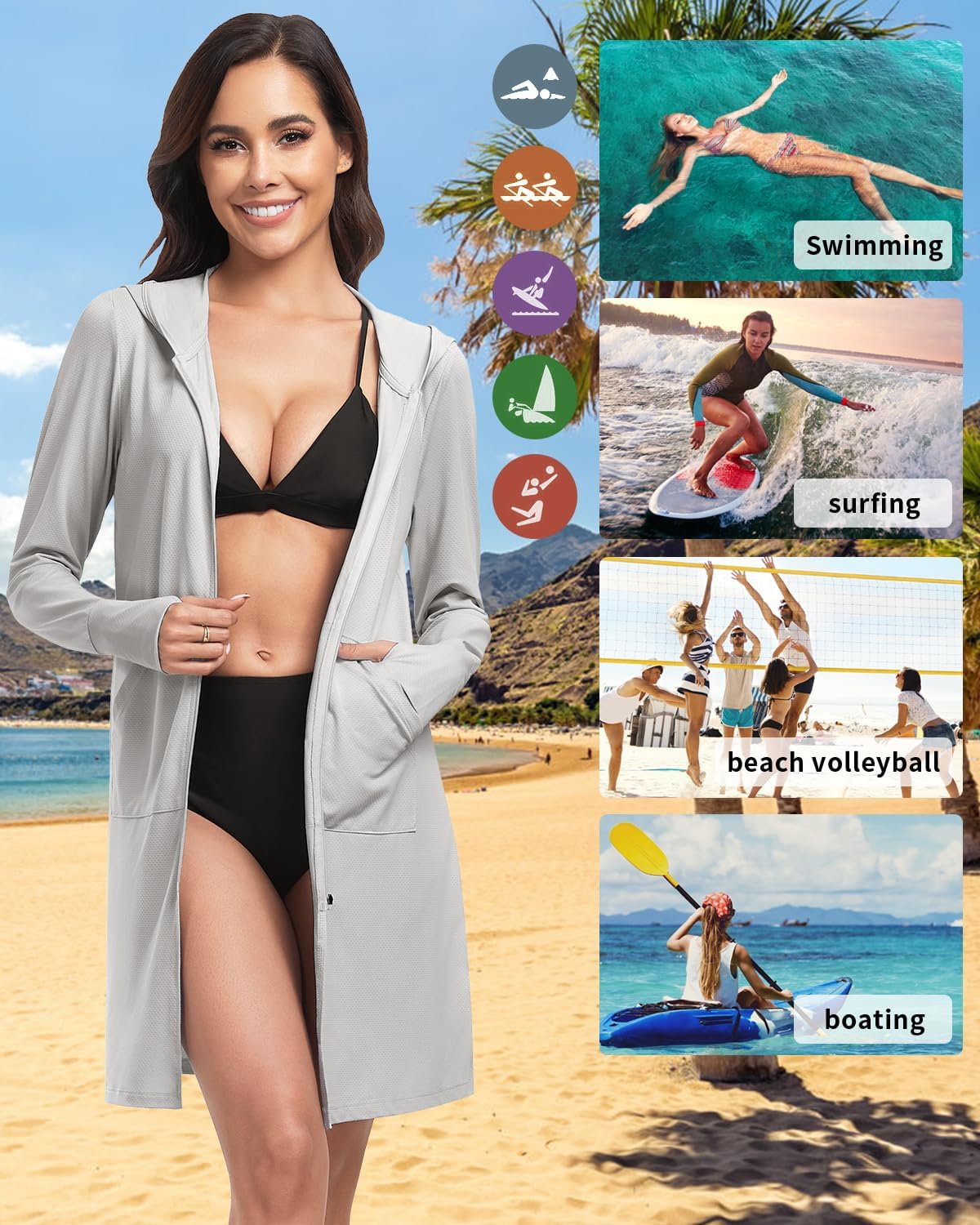 WOWENY UPF 50+ Swim Cover Up Beach Jacket for Women SPF Sun Protection Hoodie Lightweight Long Shirt Swimsuit Coverup - Image 6
