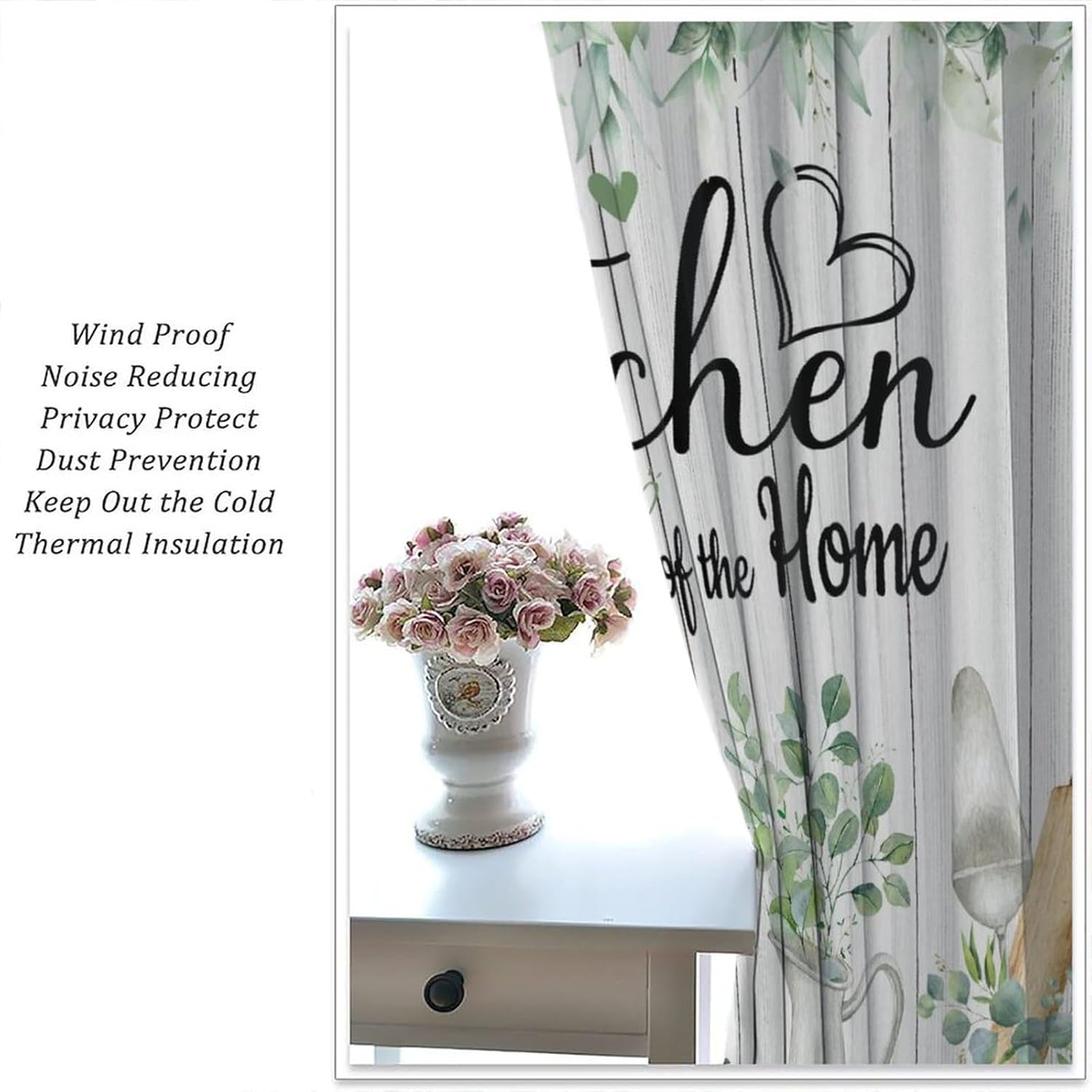 Rustic Eucalyptus Leaves Kitchen Curtains, Farmhouse Plants Country Botanical Wooden Board Nature Window Treatments for Bedroom Kitchen 2 Panels Baking Kitchenware Green Drapes 42x54 Inch