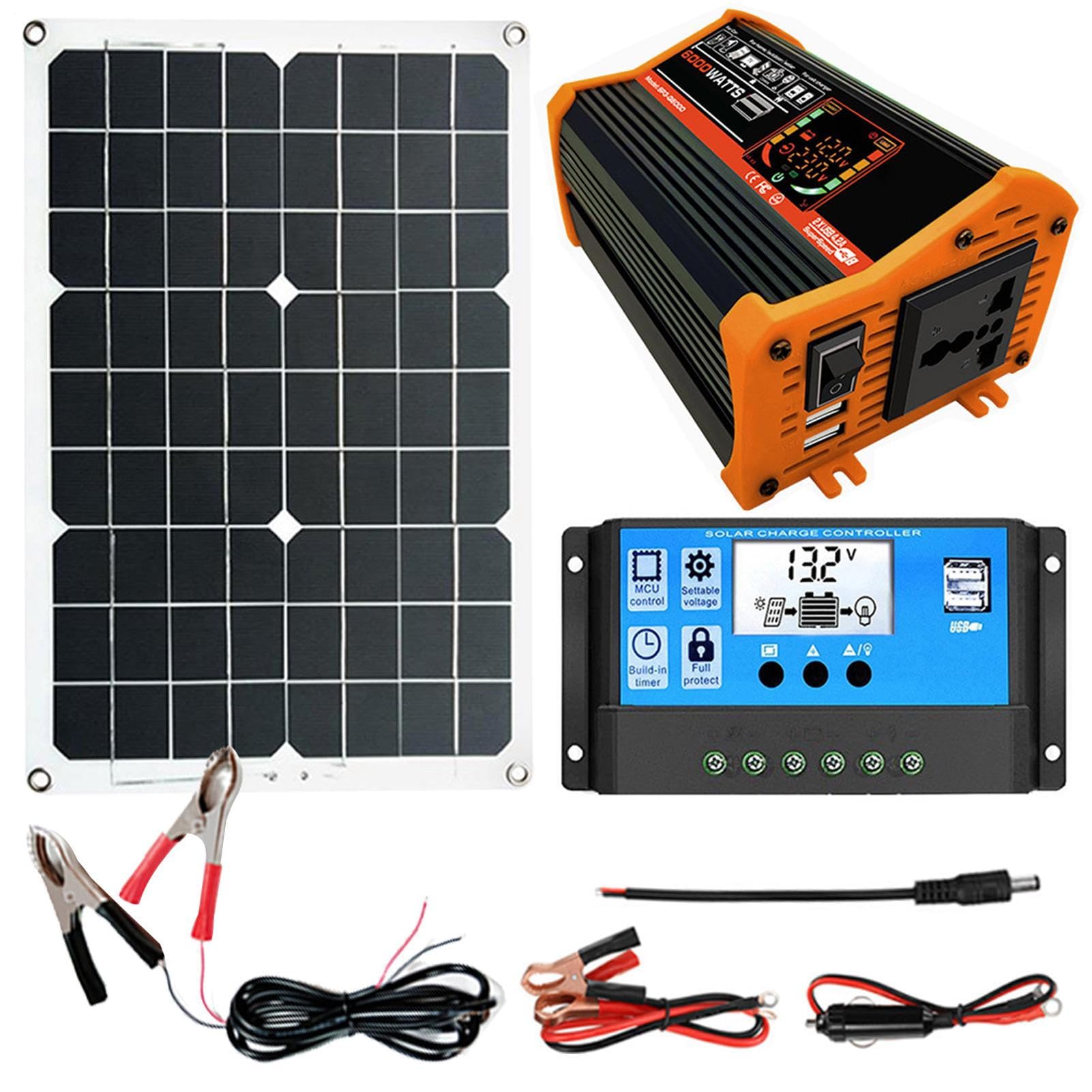 Kit di base per pannelli, energia solare con inverter potenza 6000W e auto adattatore doppio USB Pacco batteria al litio mobile camp