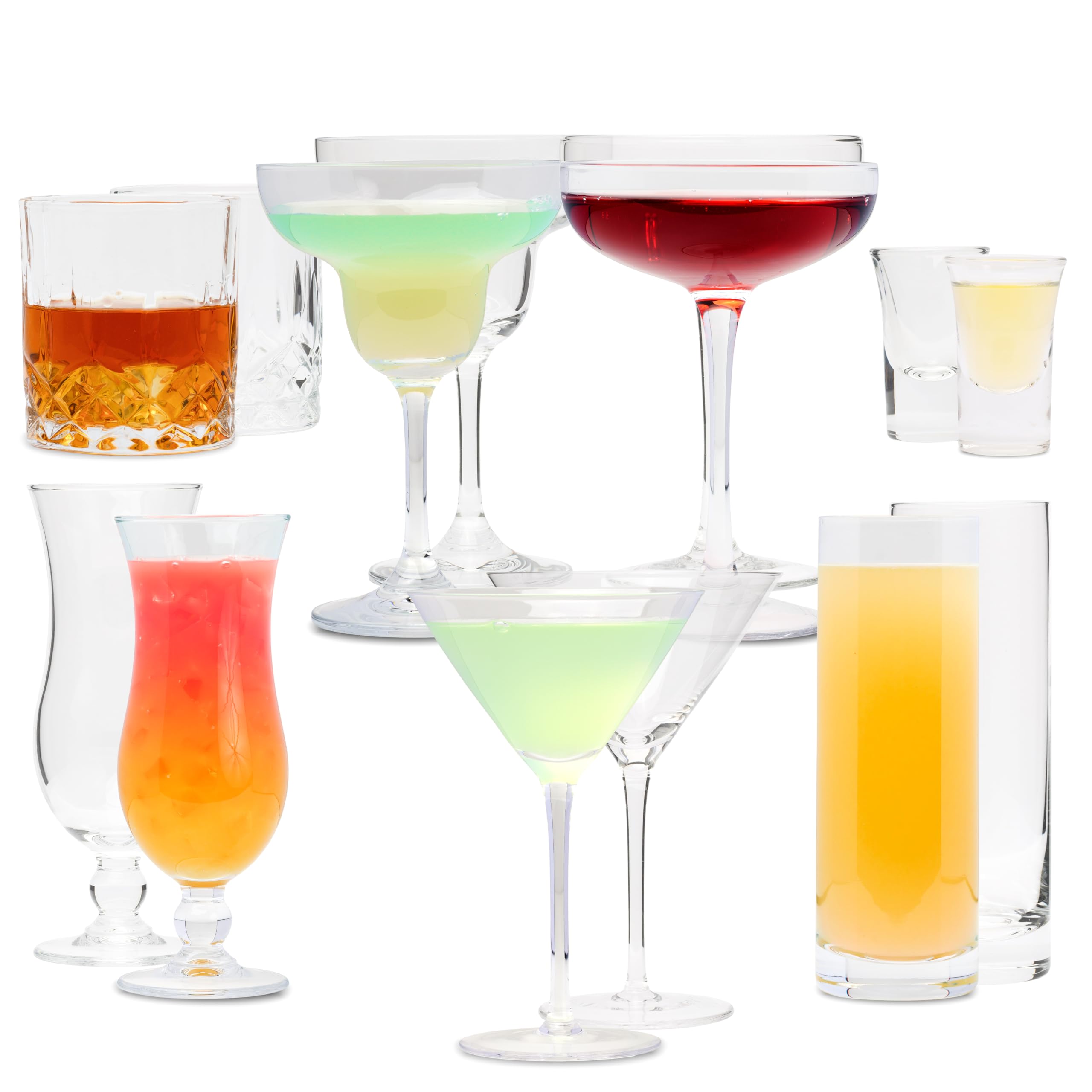 Cocktail Gläser Set 14-teiliges Set mit verschiedenen Gläsern | Hochwertig und langlebig | Spülmaschinenfest und vielseitig einsetzbar | Ideal für Zuhause und Gastronomie