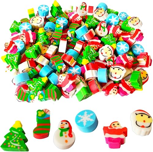 120 mini borradores de Navidad para niños a granel, árbol de Navidad, Papá Noel, muñeco de nieve, copo de nieve, mini borrador de goma surtido para