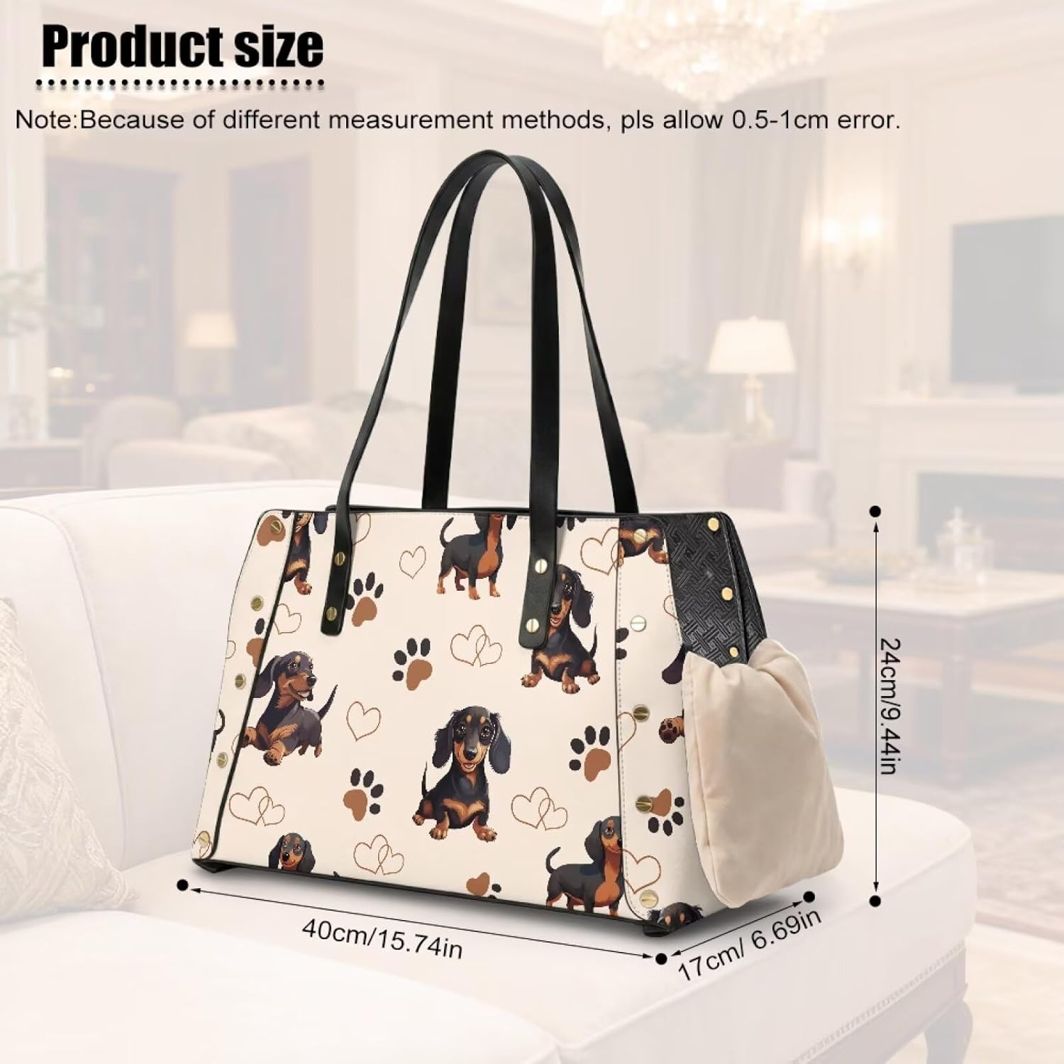 COEQINE Dog Sling Carrier 10 Ibs Lightweight Dachshunds Paw Prints Beige Soft Leather Sling Bag Pet Carry Handbags for Outdoor Travel