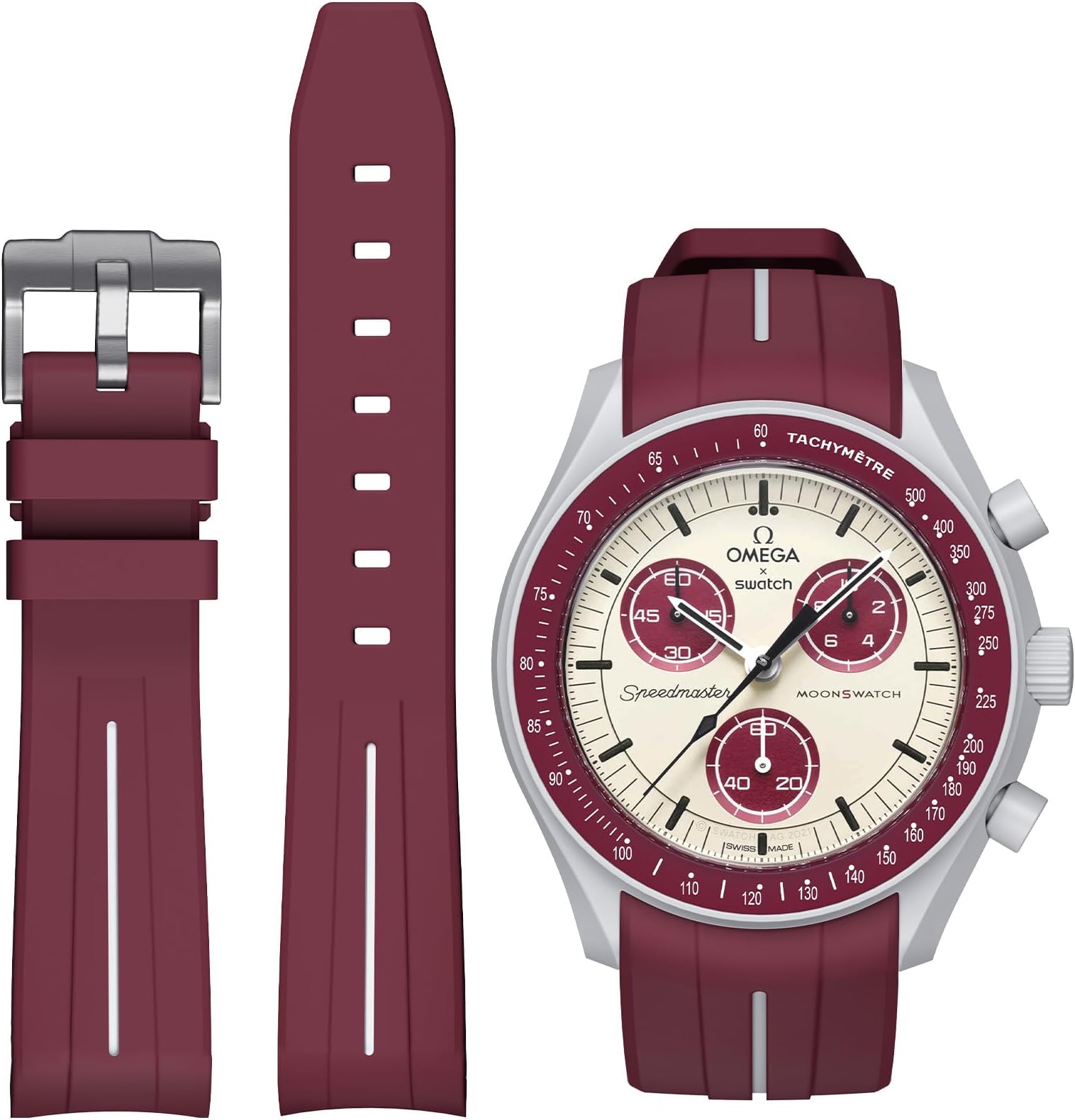 Bands for Moonswatch Watch,Curved No Gap Rubber Strap Compatible with Omega X Swatch Moonswatch Speedmaster/Rolex/SEIKO 20mm Watch,Swatch Omega Moonswatch Speedmaster Watch Replacement Band Men Women