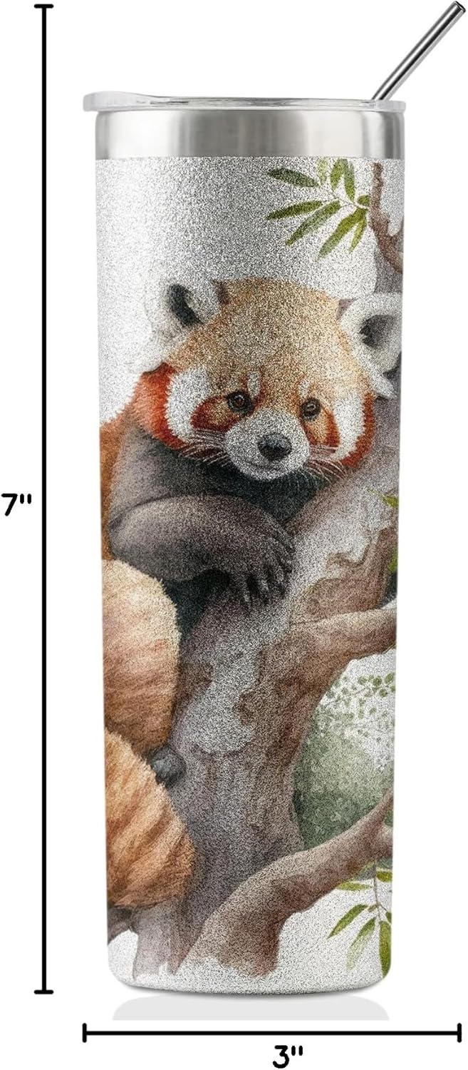 Onebttl Red Panda Gifts for Girls for Christmas, Birthday, 20 oz Stainless Steel Insulated Skinny Tumbler Travel Coffee Mug - Glitter - Image 7