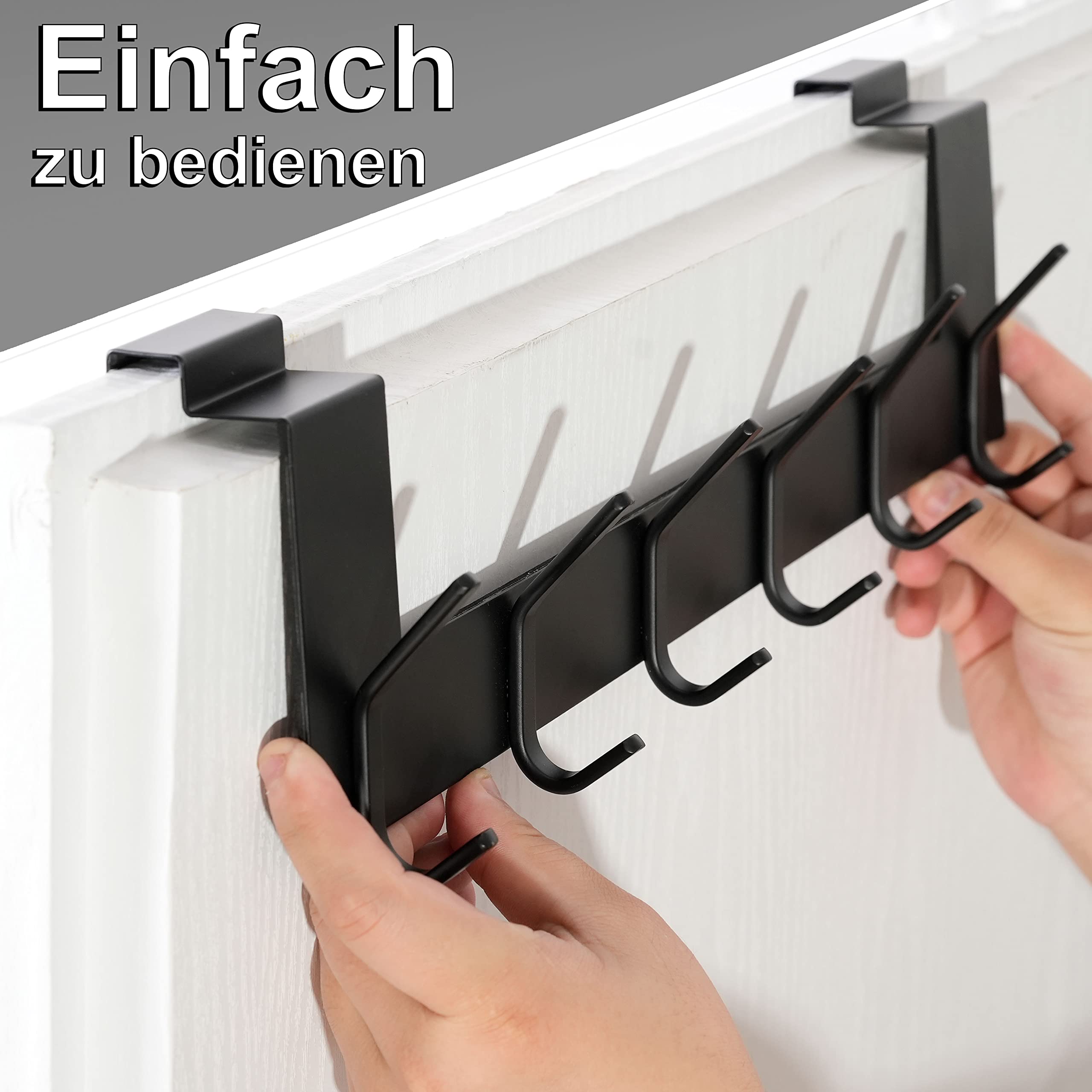 WEBI Porte Manteau pour Porte,Crochet Porte,Patere Porte avec 6 Crochets,Accroche Porte,Patère de Porte à Suspendre Salle de Bain,Noir