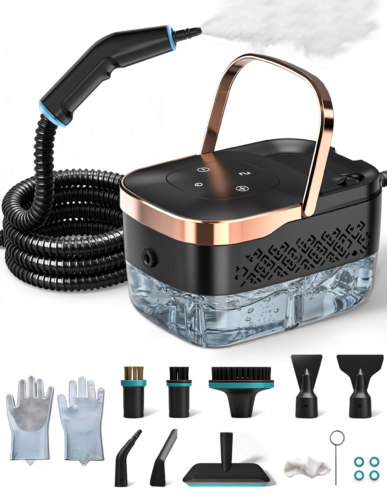 Nettoyeur à Vapeur, 2500W Nettoyeur à Vapeur Manuel Polyvalent avec 6 Vitesses Réglables et 8 Types de Buses, 1250ML Portable Haute Pression pour Maison et Voiture