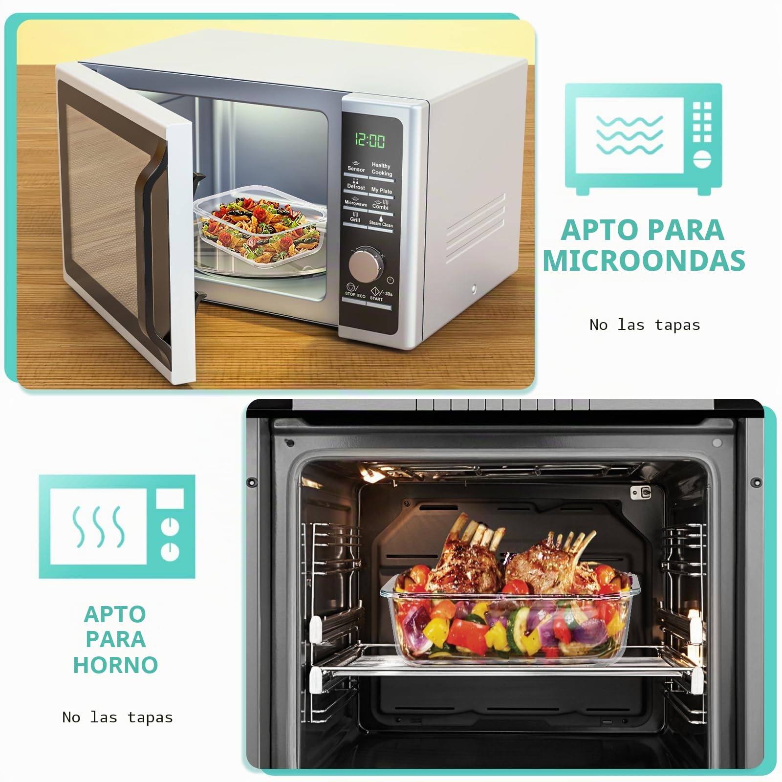 Skroam Paquete de 10 recipientes de vidrio para preparación de comidas, recipientes de almacenamiento de alimentos con tapas de cierre a presión, cajas Bento herméticas para microondas, horno