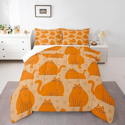 Feelyou Cat Bedding Set Full Size Cats Print Comforter Set for Kids Boys