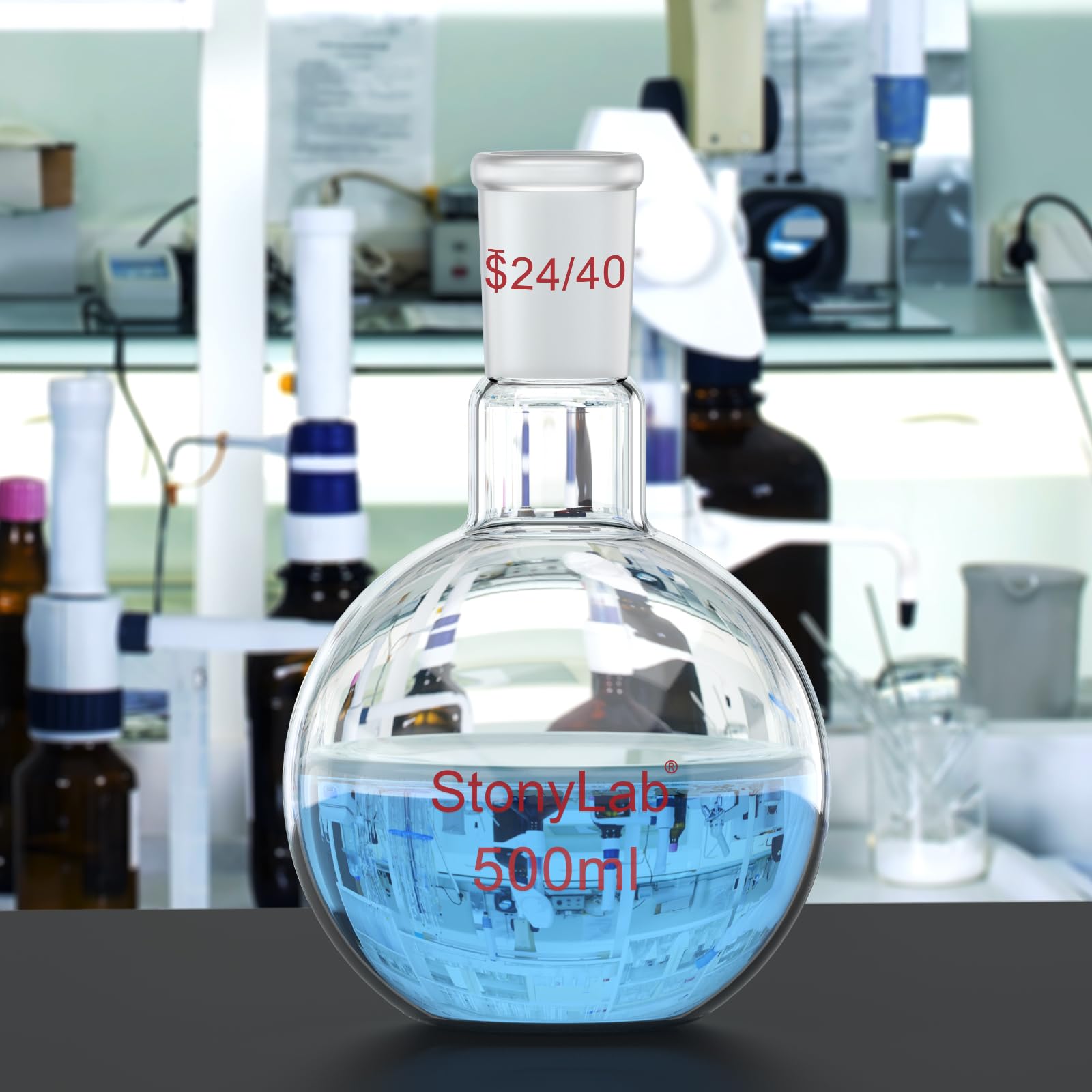 stonylab Pallone di Ebollizione a Fondo Piatto con Collo Singolo Borosilicato in Vetro, con Giunto Esterno Conico Standard 24/40, Matracci da laboratorio Palloni per Ebollizione Boiling Flask, 500ml