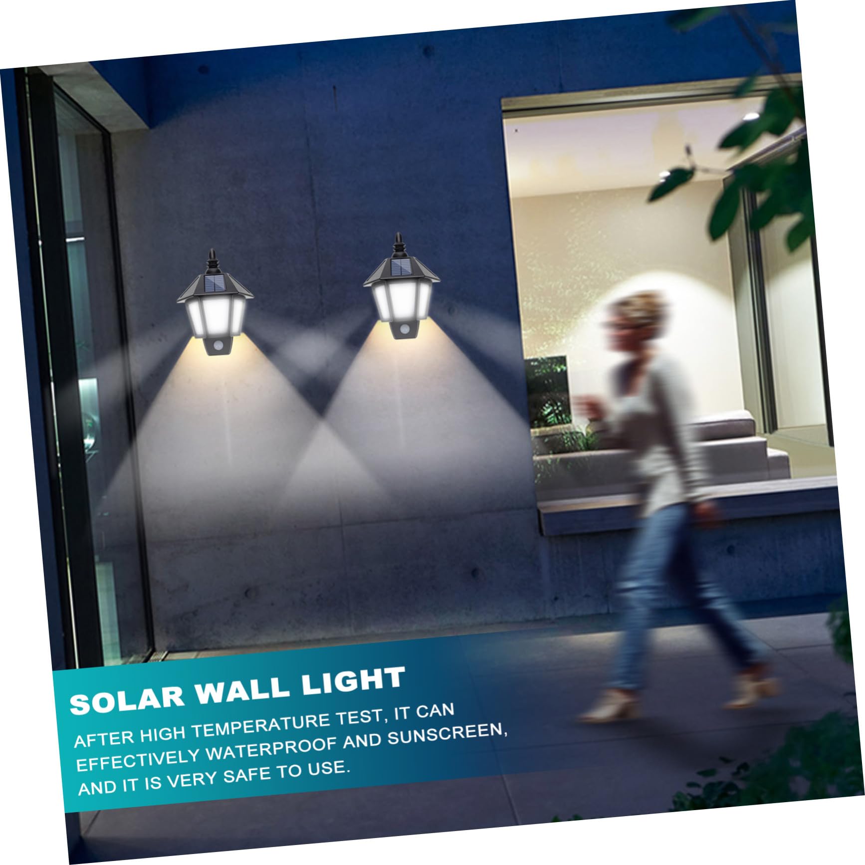 HOMSFOU Solar Wandleuchte mit Bewegungsmelder 2 LED Schwarz für Außen