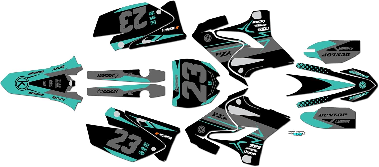 Graphics Kit for Yamaha YZ 250 CYCRA POWERFLOW RESTYLED Plastics (2002-2014) Evader Series Teal 09 Mil - Dirt bike Custom Racing Graphics Decals Stickers Kit, no-plastics