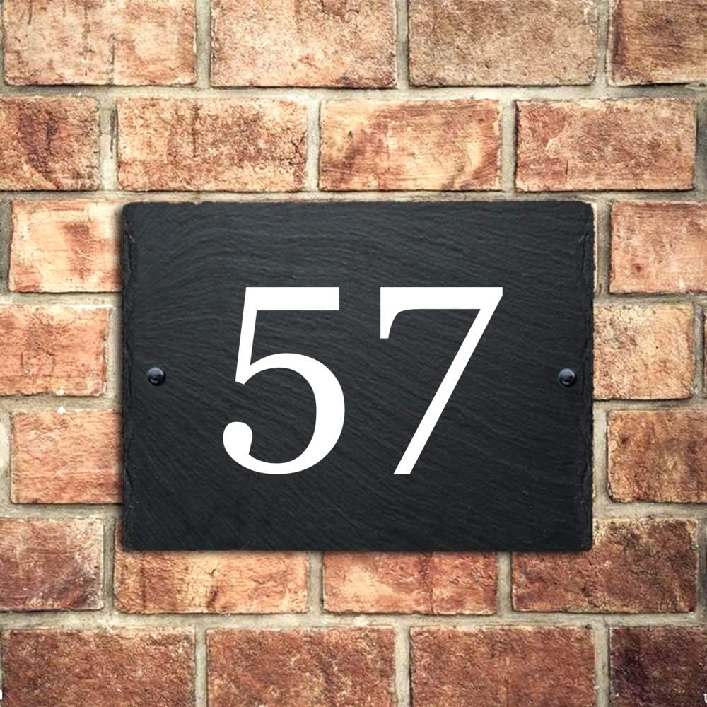 Personalised Natural Slate House Gate Sign Plaque Door Number Personalised Name UV Printed Hand Finished in UK (Number, 20X15cm Rectangle)