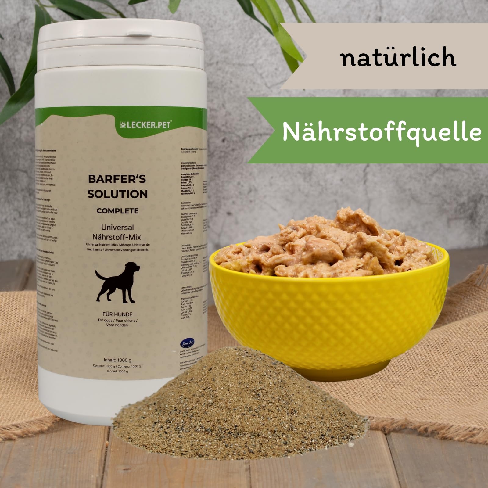 Lecker.Pet® 3 x 1 kg Barfer's Solution Complete Universal Nutritional Mix en Poudre pour Chiens | Complément Alimentaire pour Chiens | Alimentation Barf équilibrée | Levure de bière & Talc d'algues