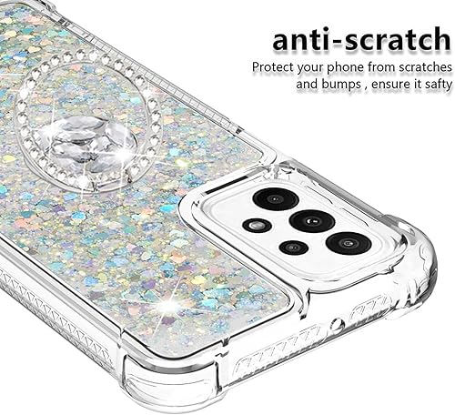 Miniatura 9 de CCSmall Funda para Samsung Galaxy A23 4G5G con purpurina y soporte para anillo, cojín de TPU suave líquido flotante brillante para mujeres y niñas,