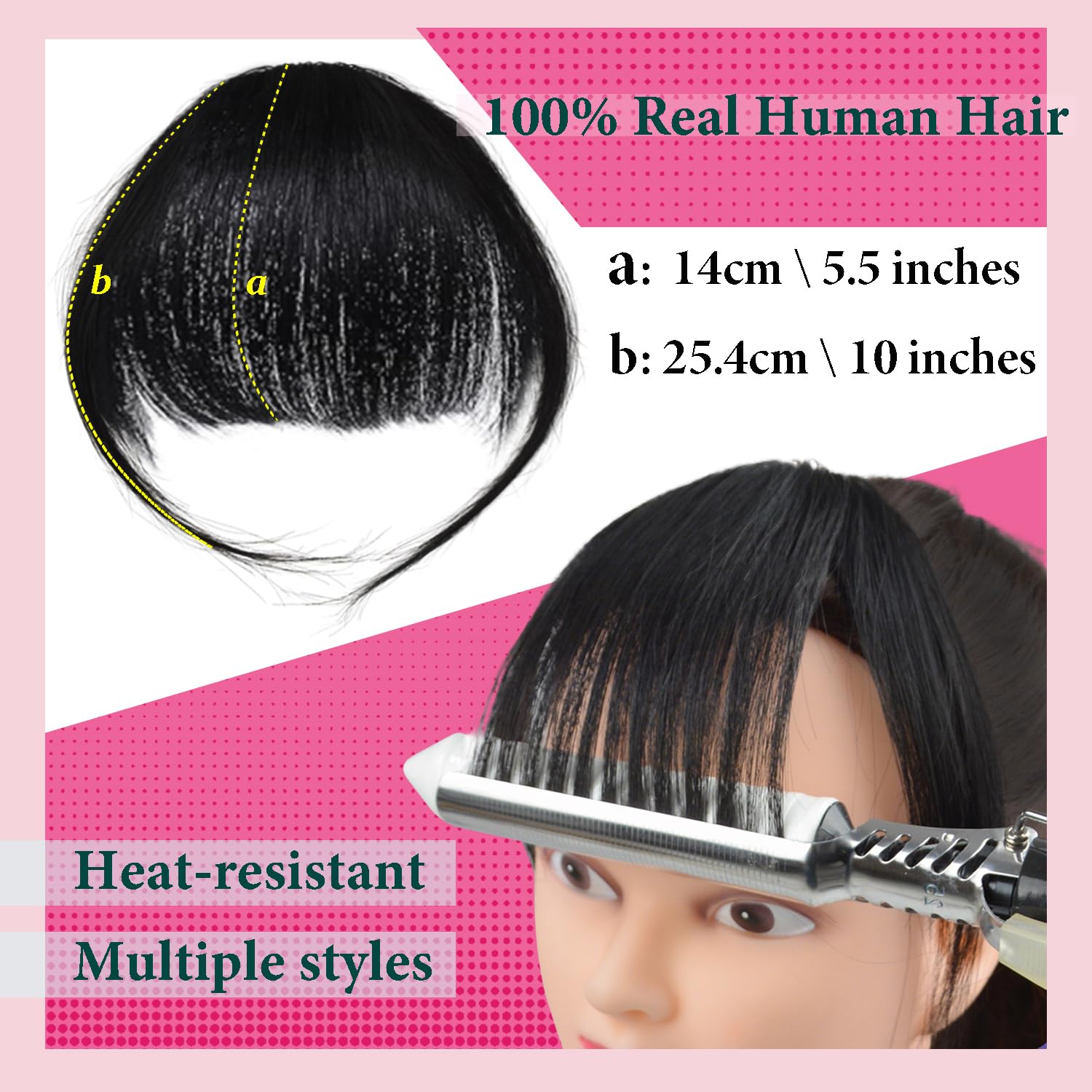 Clip in Bangs 100% Human Hair with Temples Hairpieces Air Hair Bangs Clip in Hair Extensions for Party and Daily Wear(Brown Black) - Image 3