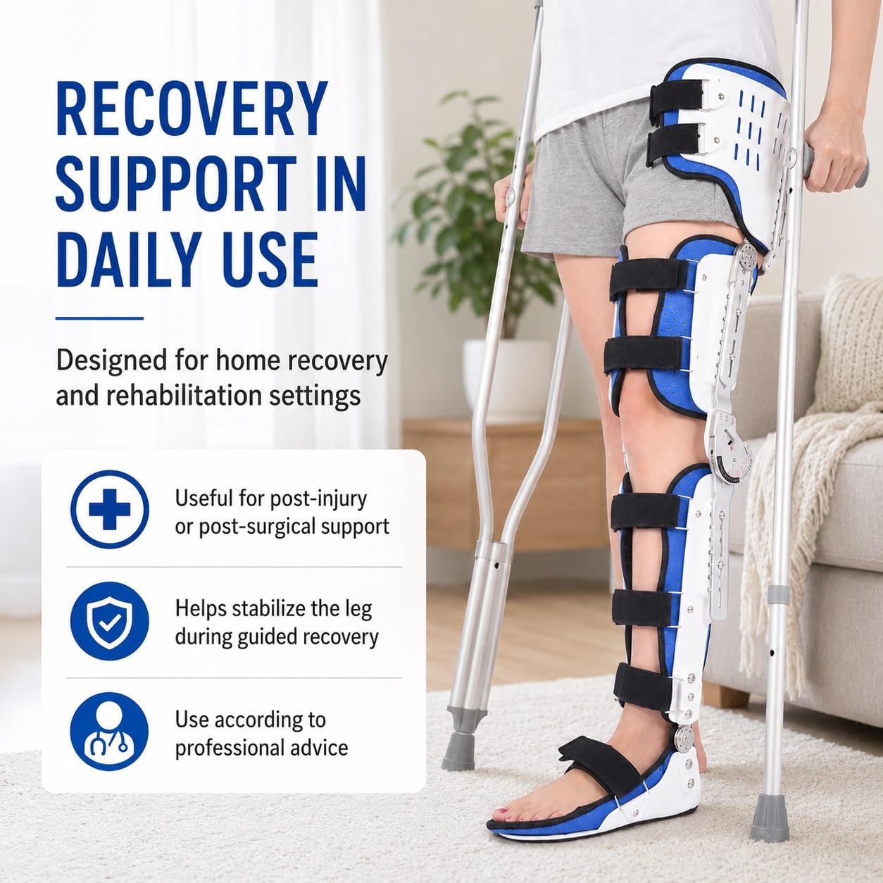 Genérico Ortesis Ajustable de Cadera, Rodilla, Tobillo y pie HKAFO Soporte para Pierna para rehabilitación postoperatoria Estabilidad Muslo Rodilla Tobillo Correa Fija Estabilizador de articulaci