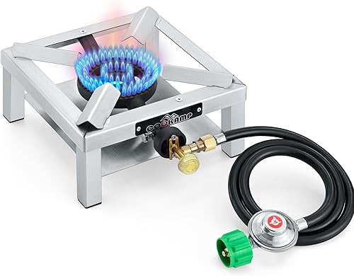 Quemador de propano con ángulo de hierro para campamento, estufa portátil con regulador listado CSA y manguera de 4 pies (SS1200)