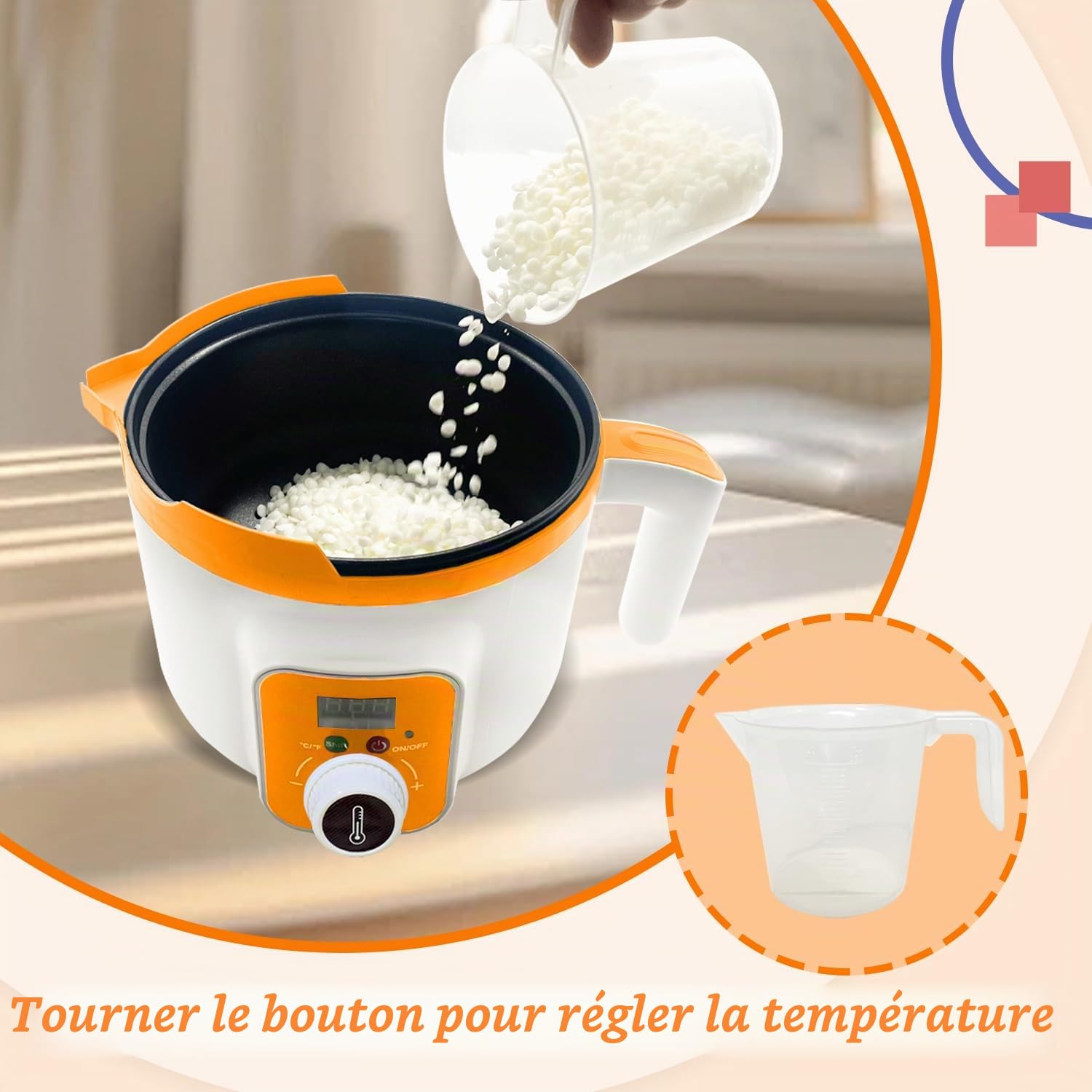 Fondoir à cire électrique avec écran LED, fondoir numérique pour cire de bougie avec bec verseur, machine à bougies à température constante