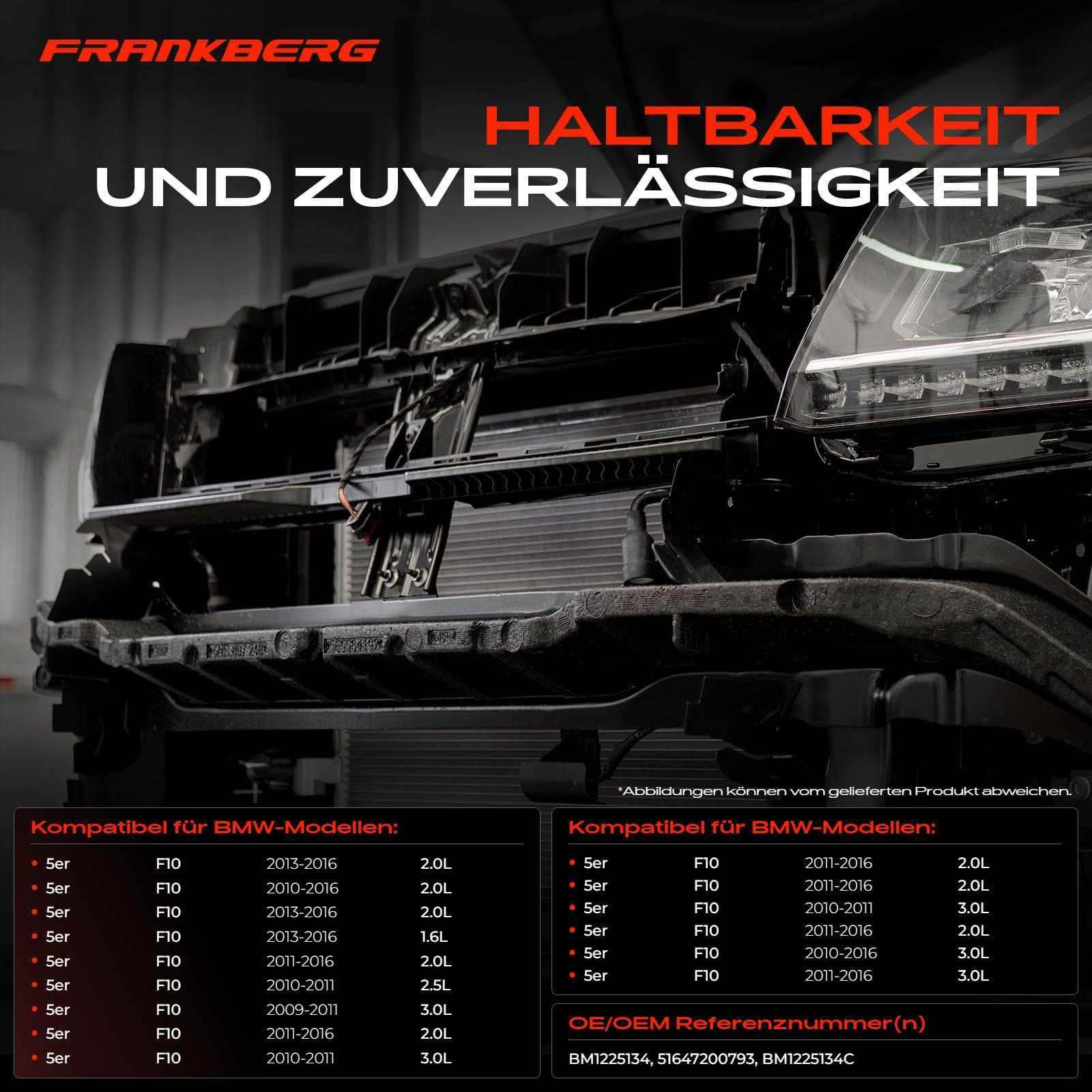 Frankberg Frontverkleidung Frontblech Vorne Links Kompatibel mit 5er F10 518d-550i xDrive 2.0L-4.4L 2009-2016 5er Touring F11 518d-550i 2.0L-4.4L 2009-2017 Replace# BM1225134C