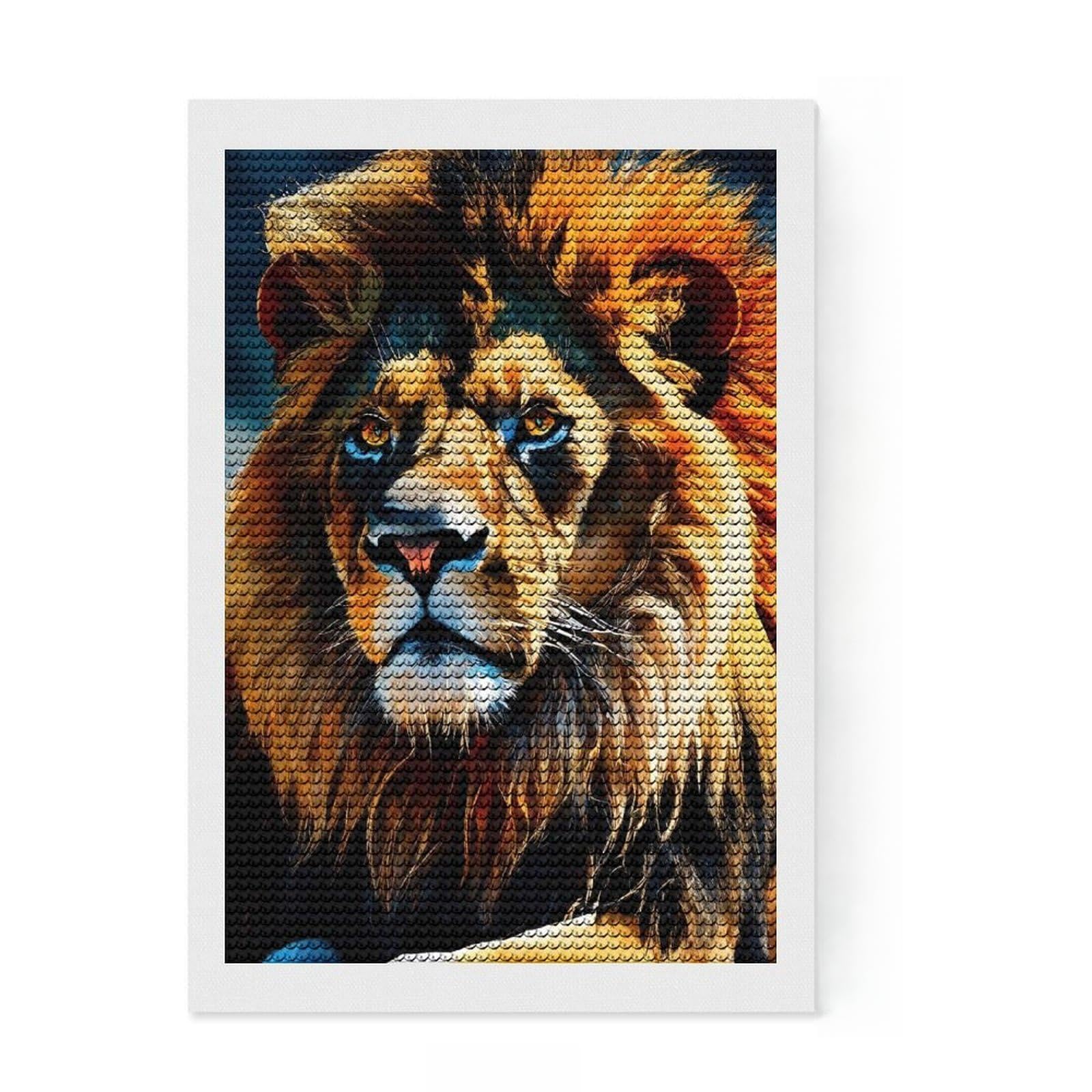 Junmoney Majestic Lion Portrait Round Drill Diamond Painting 8"x12", Decorate Your Room, Sparkling Round Gems, Adhesive Canvas, Bedroom Decor