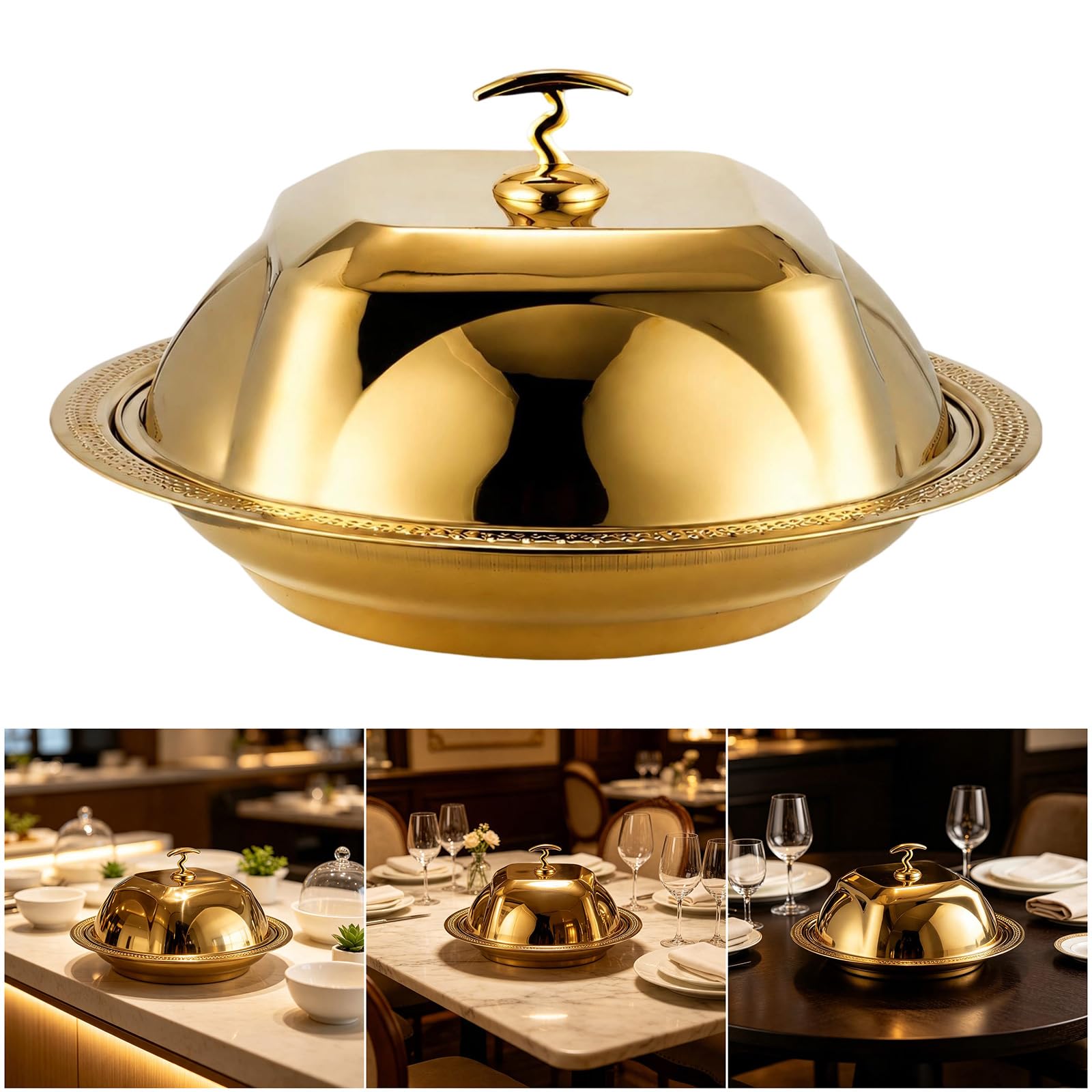 Buffet Präsentationstablett mit Edelstahlabdeckung, Gold 40CM