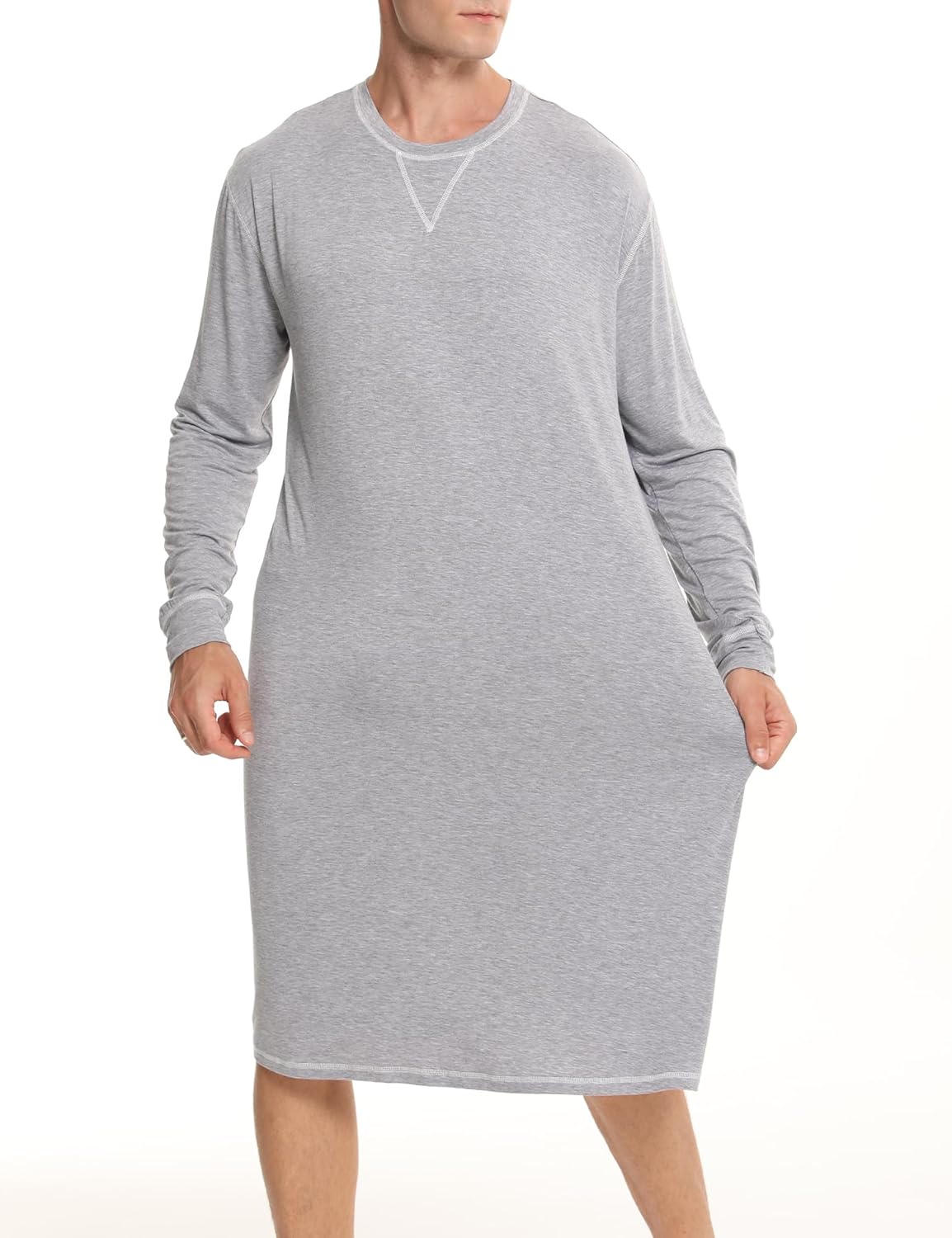 SWOMOG Mens Nightgown Long Sleeve Lounge, Sleep Henley Shirt Pajama Big & Tall Nightshirt Comfy Nightwear S-XXL - Image 3