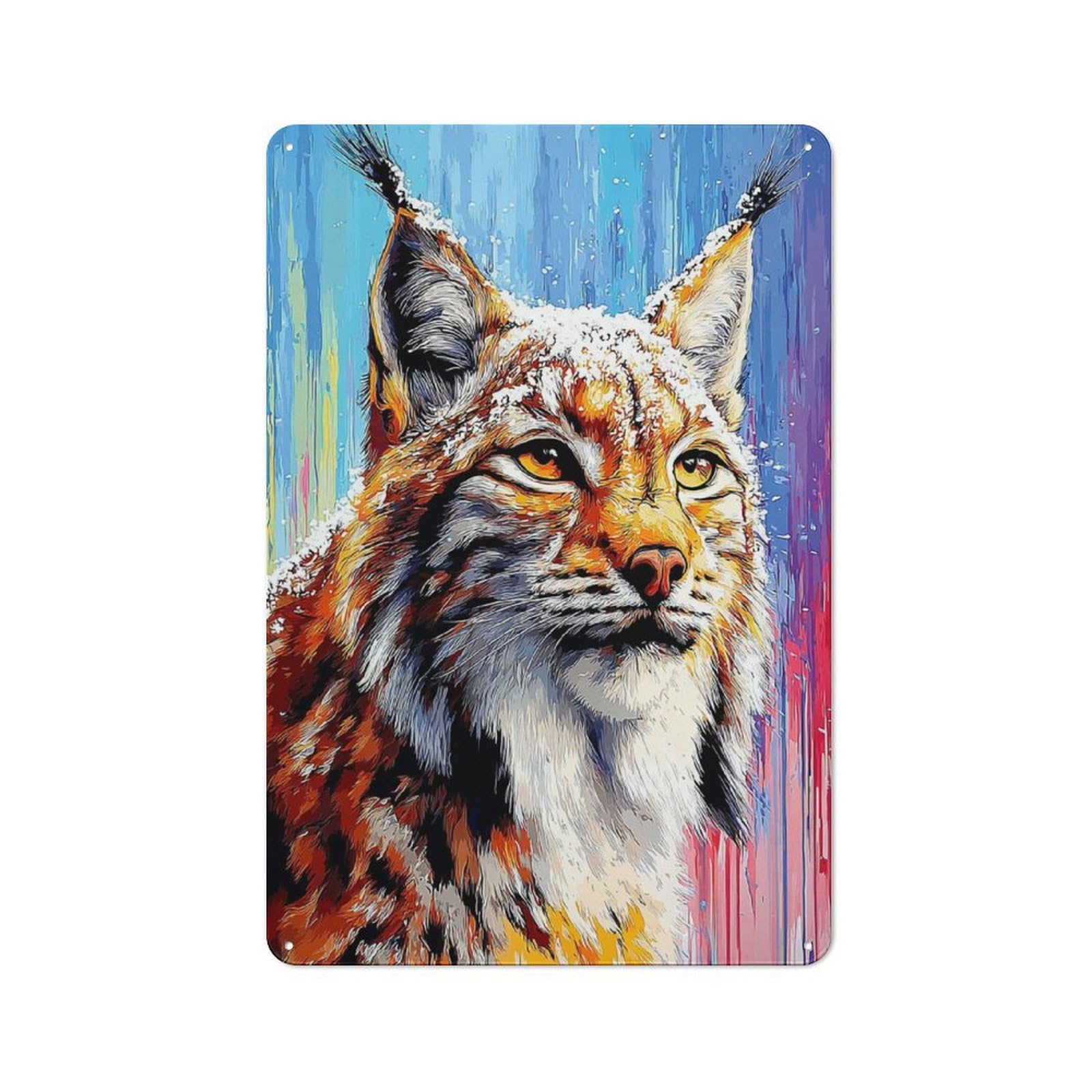 Junmoney Winter Lynx Portrait Character Decorative Tin Plaque 30X20cm Featuring Small Space Decor For Bedroom, Kitchen, Office Or Living Room