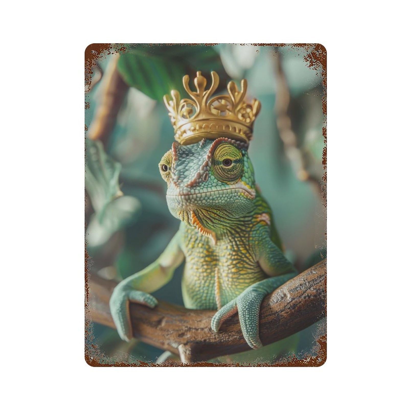 Chameleon King Rust Effect Tin Sign 15.7"x11.8", Ideal for Cafe, Home Bar And Lounge Decor