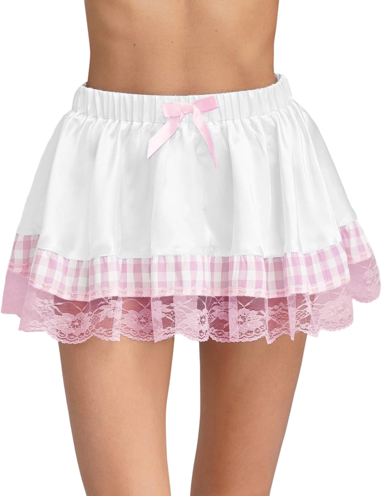 Womens Mini Skirts Ladies Y2k Cute Plaid Gingham Pleated Ruffled Lace Trim A Line Short Skirts Halloween Costumes Summer Concert Outfits