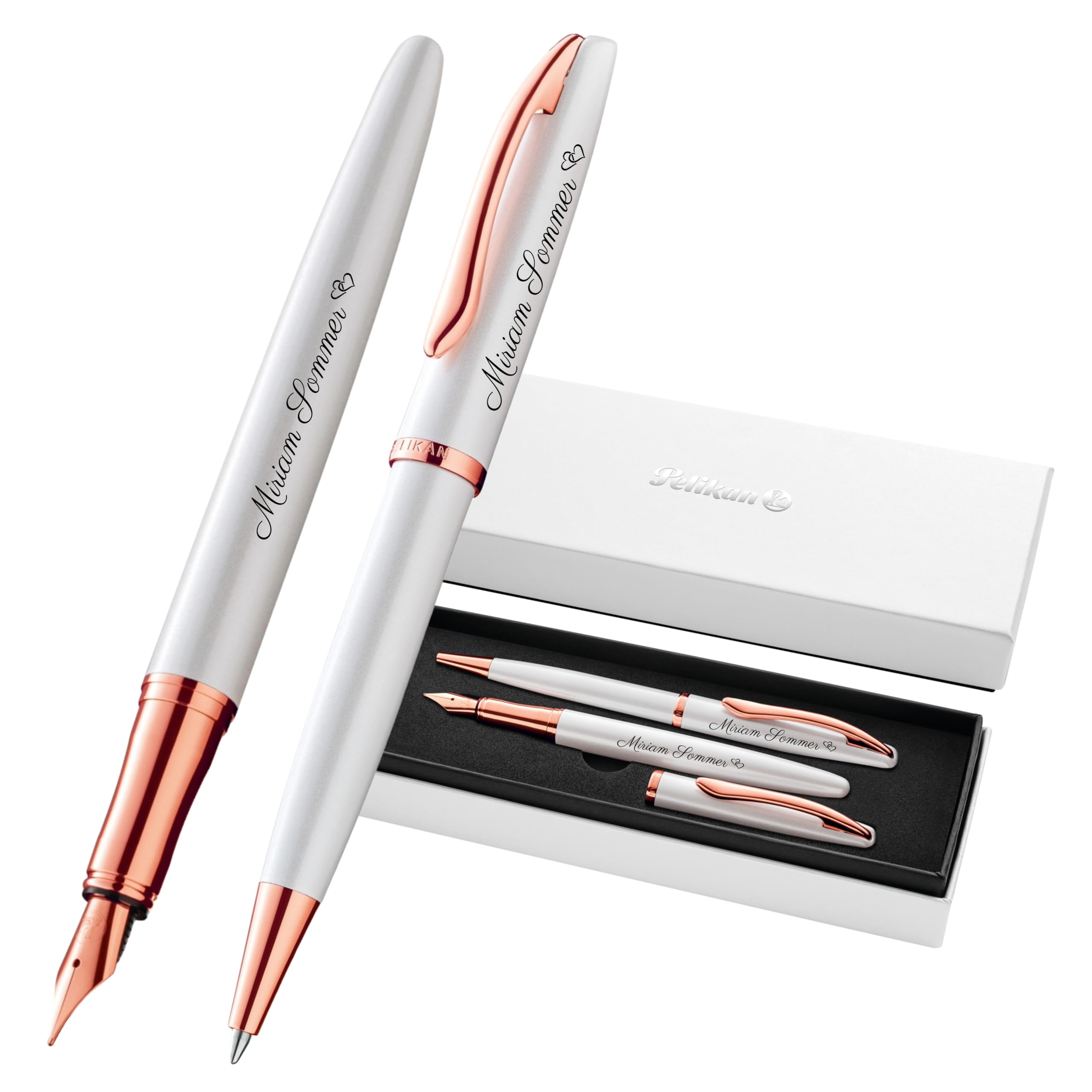 Pelikan Schreibset Jazz® Noble Elegance K/P36 Kugelschreiber und Füllhalter mit Gravur Geschenk - einzigartige Stifte mit Namen - personalisierte Geschenke (Perlmutt Weiß)