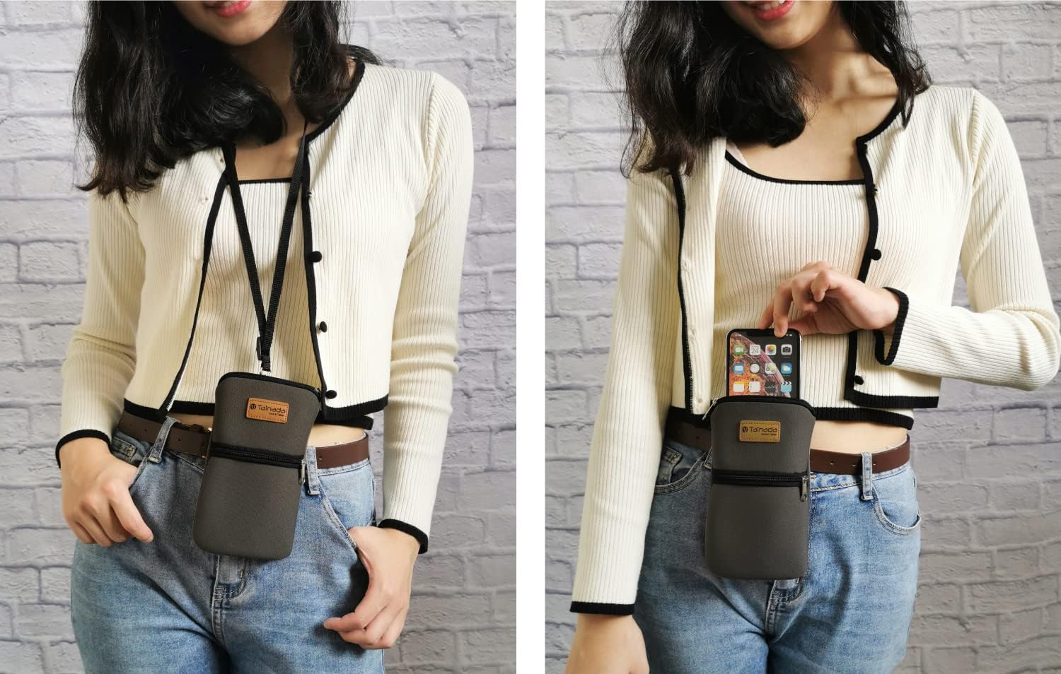 Tainada Men Women Phone Neoprene Shockproof Zipper Sleeve Case Bag Pouch w/Carabiner, Neck Lanyard, Belt Loop Holster for iPhone 17/16 Pro Max, 16/15 Plus; Samsung S25, S24+, A56, Z Fold7, 6 (Gray) - Image 2