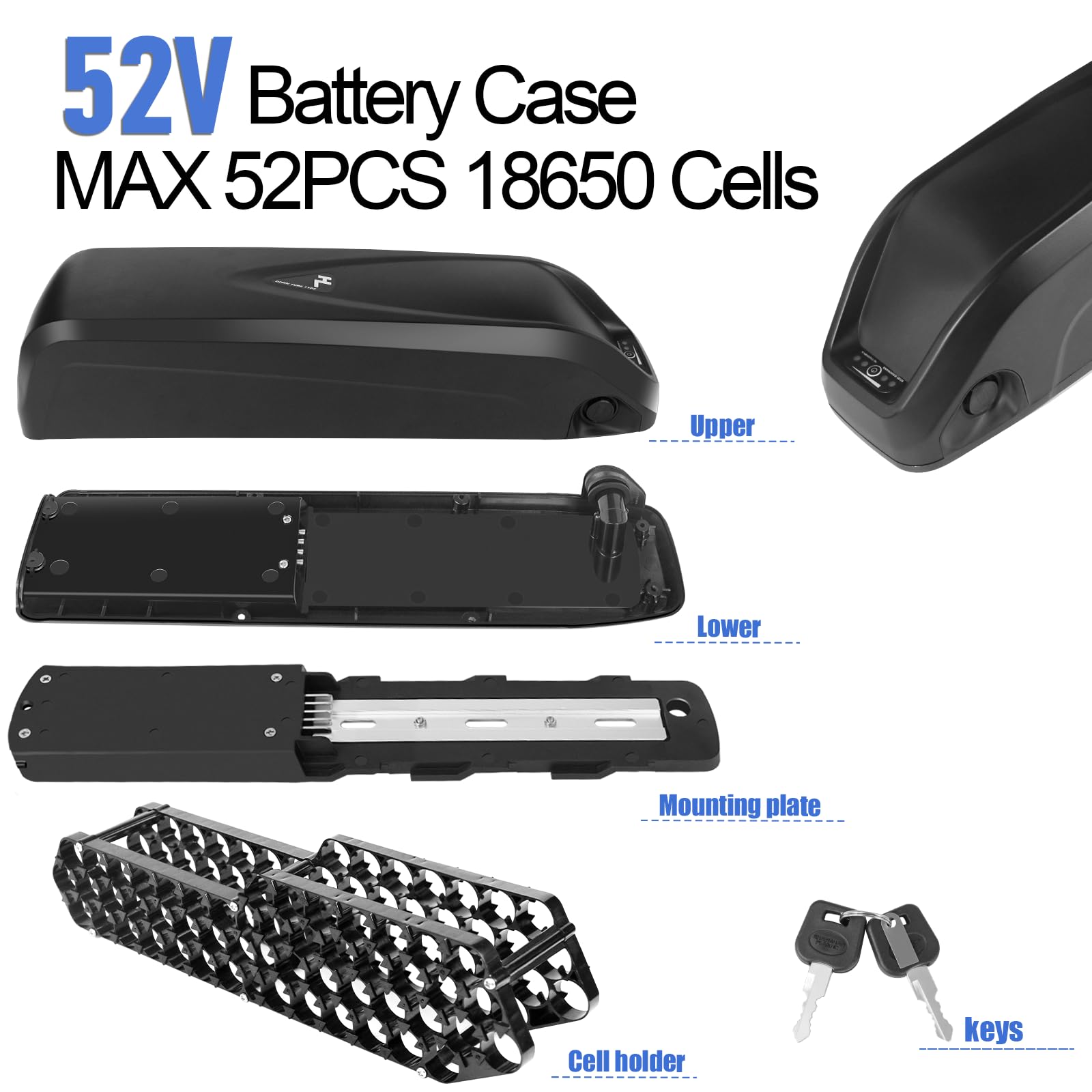 Yasco Battery Cells Pack Case, Cells Holder, Battery Box, Lithium Cells Pack Case Shell (48V)