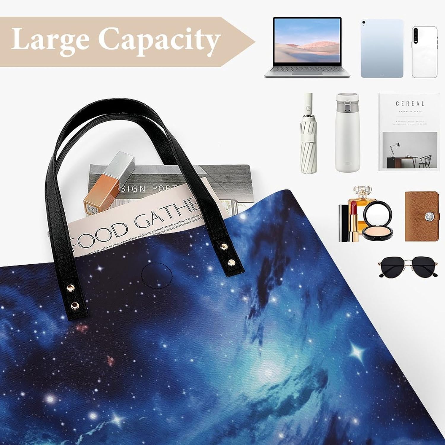Blue Universe Space Galaxy Tote Bag with Magnetic Buckle Reusable Grocery Bags Lightweight Cross Body Handbag for Daily Essentials
