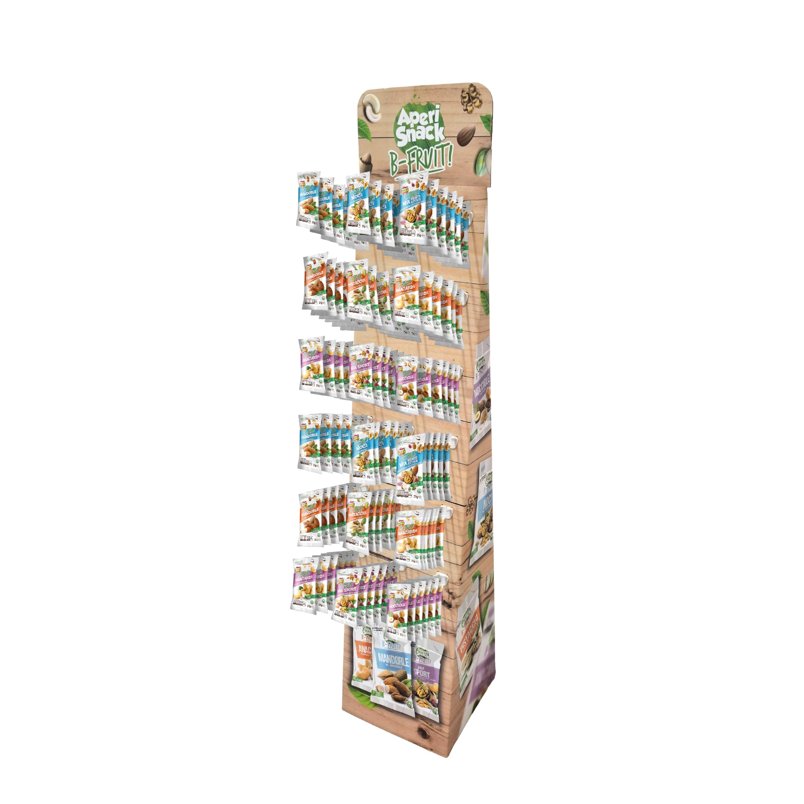 B -Fruit Espositore da Terra Frutta Secca Aperisnack - AP07.001.15 - Frutta Secca Mandorle Noci pistacchi Nocciole Anacardi incluse 240 Monoporzioni da 25g