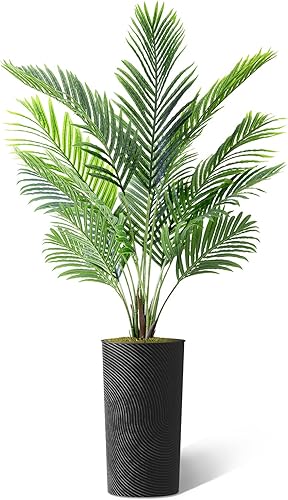 Árbol artificial en macetero geométrico en espiral, palmera tropical areca artificial de seda para decoración del hogar en interiores y exteriores,