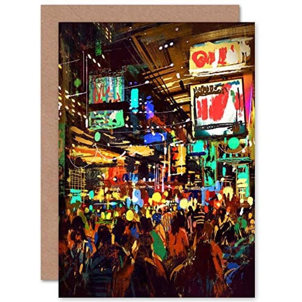 Wee Blue Coo Crowded Cityscape at Night Greeting Card With Envelope Inside Premium Quality