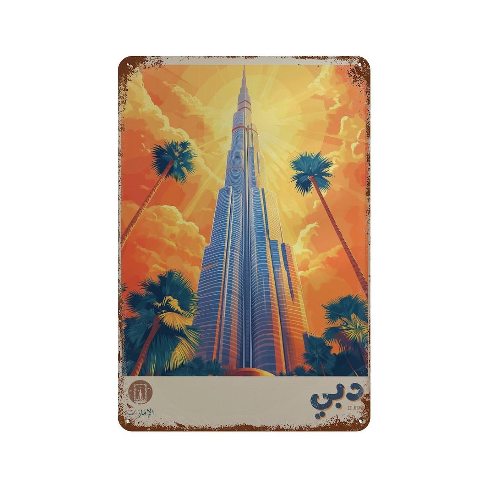xiaoxiaoshen Dubai Travel Burj Khalifa UAE in Arabic Wall Decor Art Metal Tin Poster Modern Home Decor Art Home Bar Shop Decorations Vintage Sign 30x20cm