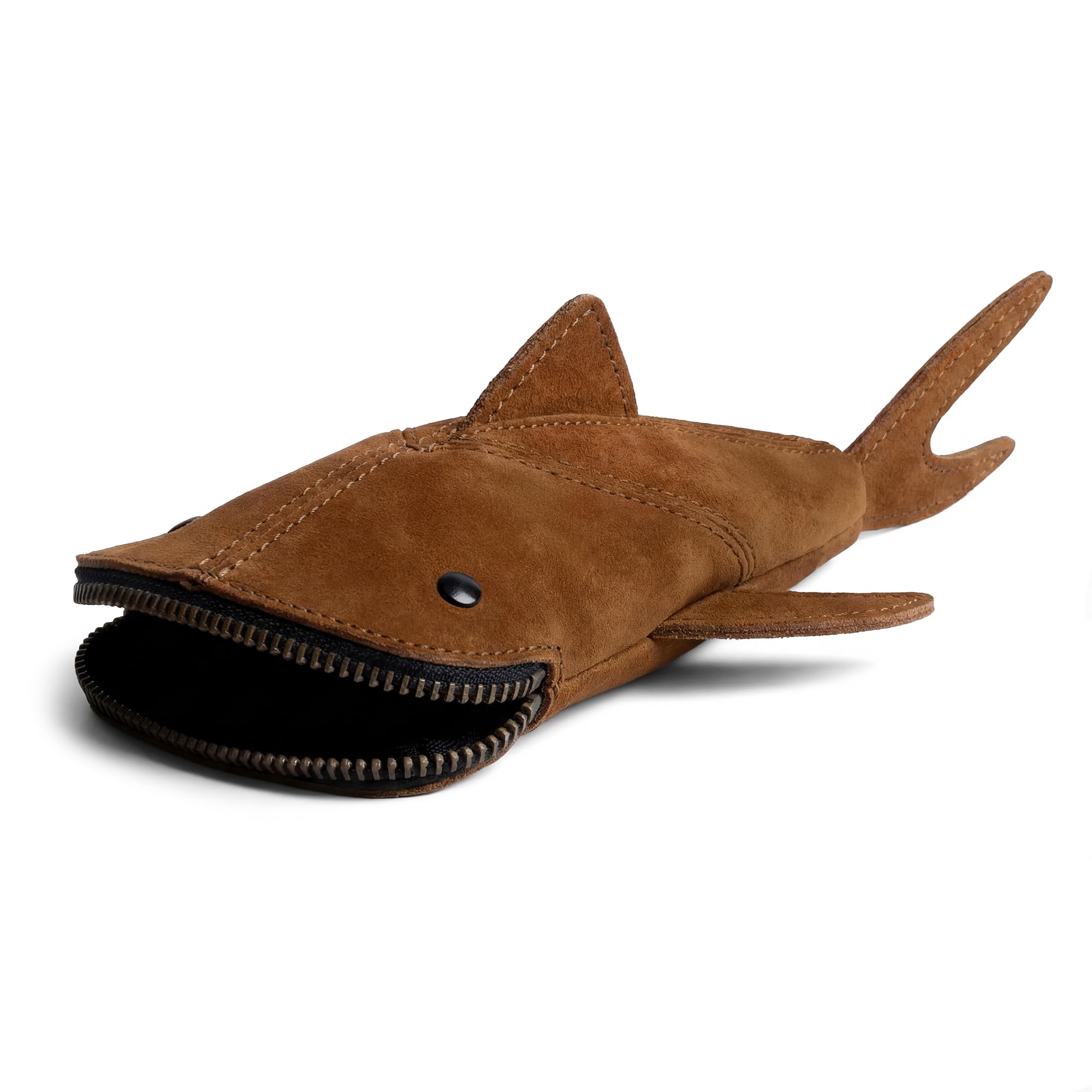 Hide &amp; Drink, Zippered Coin Pouch, Change Bag, Pencil Purse, Scissors Case, Shark Shaped Cable Holder, Wallet, Makeup, Stuffed Animal, Handmade, Full Grain Leather, Swayze Suede