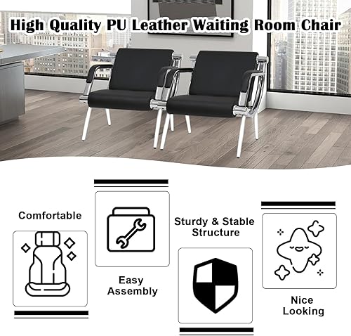 Miniatura 6 de kinbor 2 sillas de invitados para sala de espera, silla de recepción de oficina de piel sintética, muebles de vestíbulo, sofá con brazos para sala