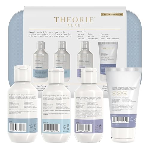Miniatura 7 de THEORIE PURE Collection - Juego de viaje hipoalergénico champú, acondicionador, gel de baño y exfoliante facial y corporal, sin fragancia. Sin