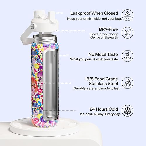 Miniatura 1131 de ENCOOL Botella de agua aislada con popote, de acero inoxidable, a prueba de fugas, sin BPA, al vacío de doble pared que se mantiene fría durante 24