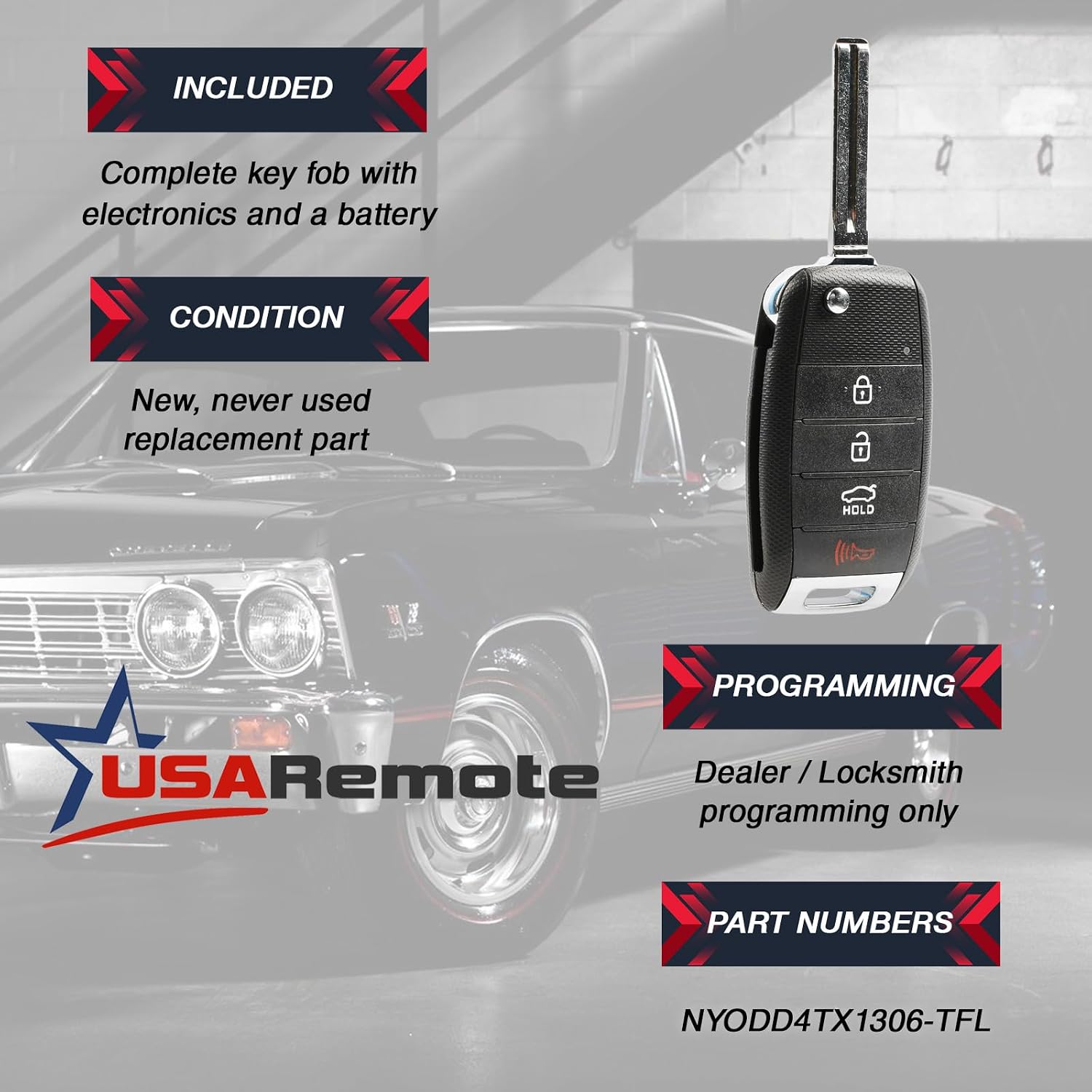 Key Fob fits 2014-2015 Kia Optima Keyless Entry Flip Remote (NYODD4TX1306-TFL)