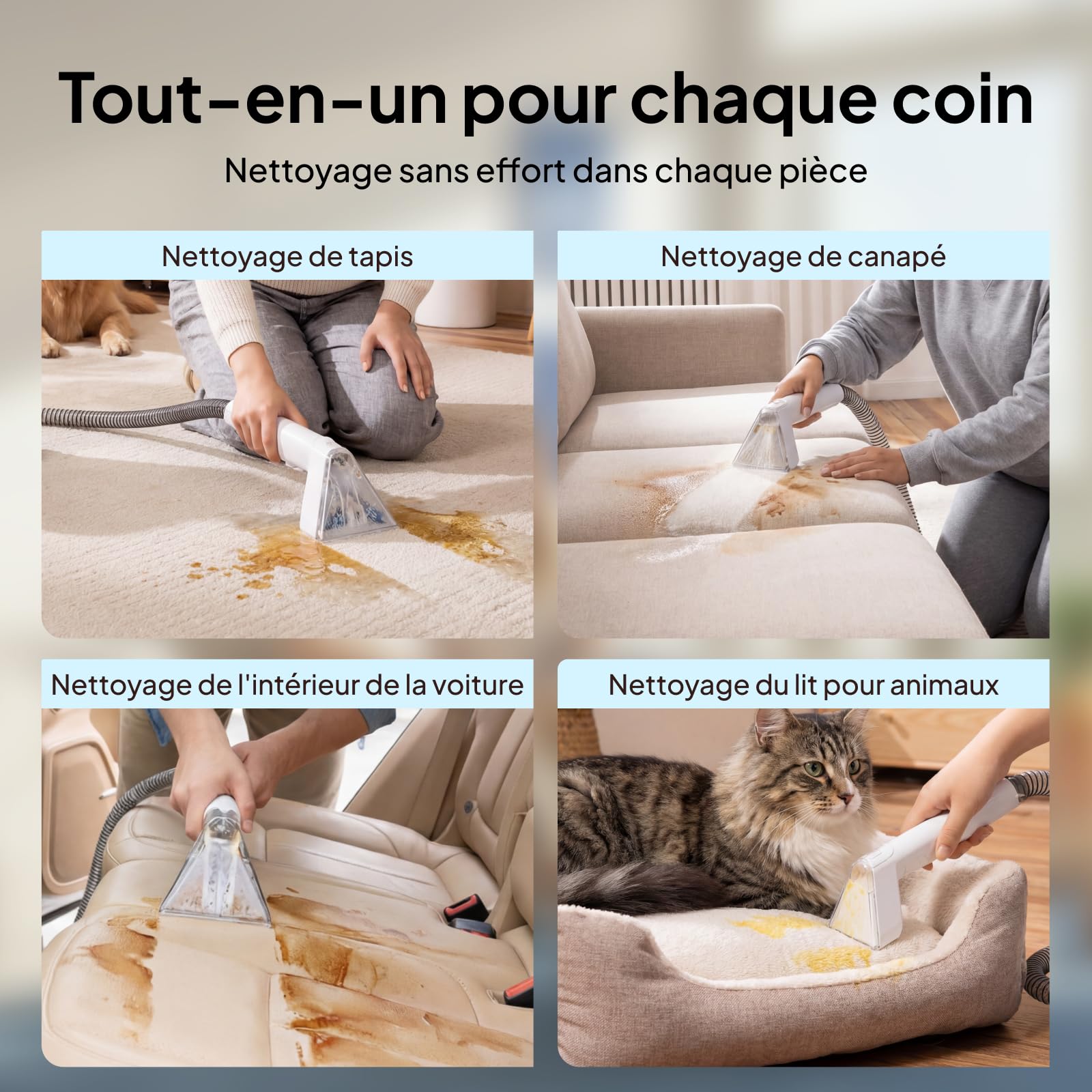 Livatro Shampouineuse Nettoyeur Canapé Tissu, 600W 16KPa Injecteur Extracteur, Fonction Autonettoyante, Réservoir 2,3 L, Compact et Portable, Shampouineuse Canape pour Tapis, Moquettes, Meubles, Auto