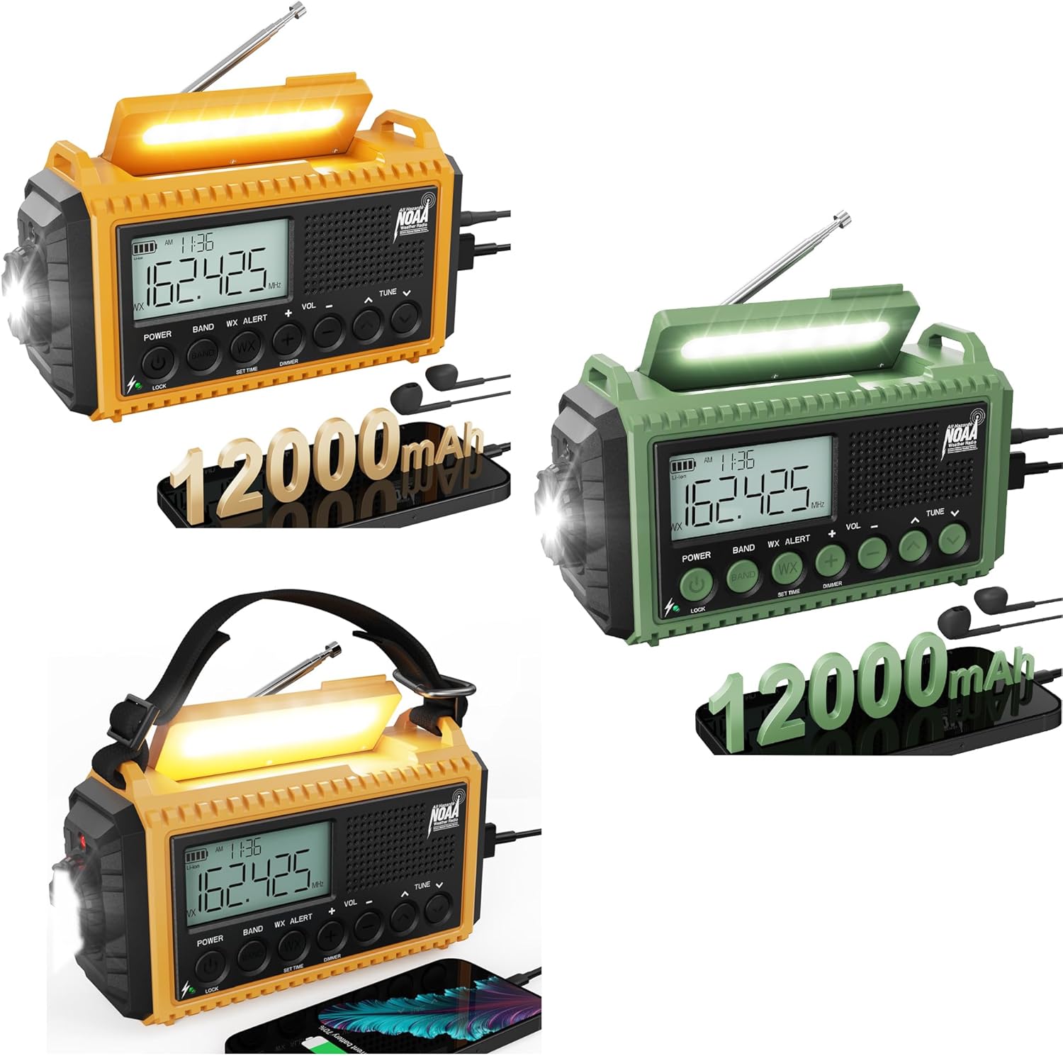AUTO NOAA Weather Radio, Battery Operated Hand Crank Radio, Solar Portable AM/FM/SW Weather Alert Radio with Flashlight, Phone Charger, Headphone Jack,SOS Alarm for Survival