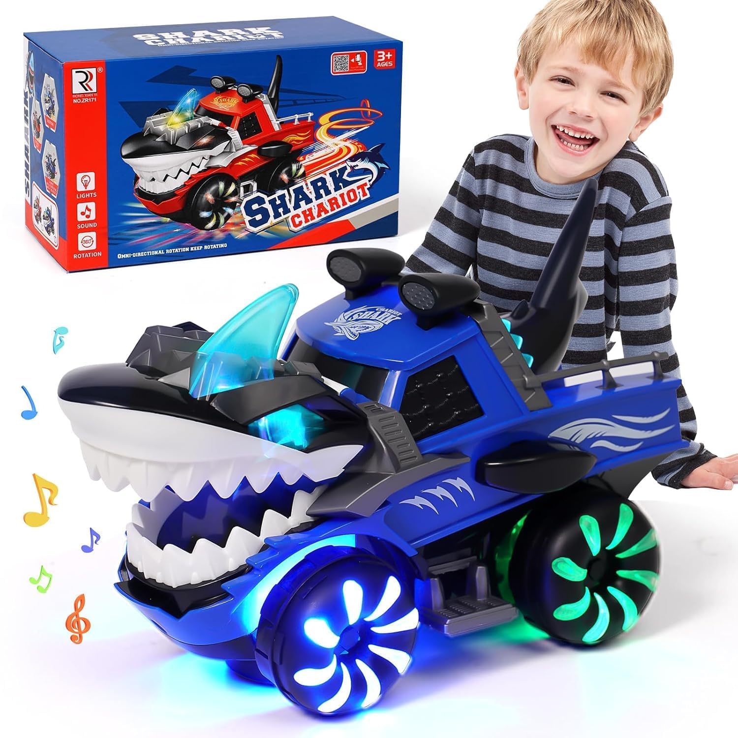 Cojuz Diyno-Miite Baaby Shark Car Toy: Musical Blue Vehicle with Lights & Spinning Wheels for Toddlers (Ages 1-5) for Boys & Girls!