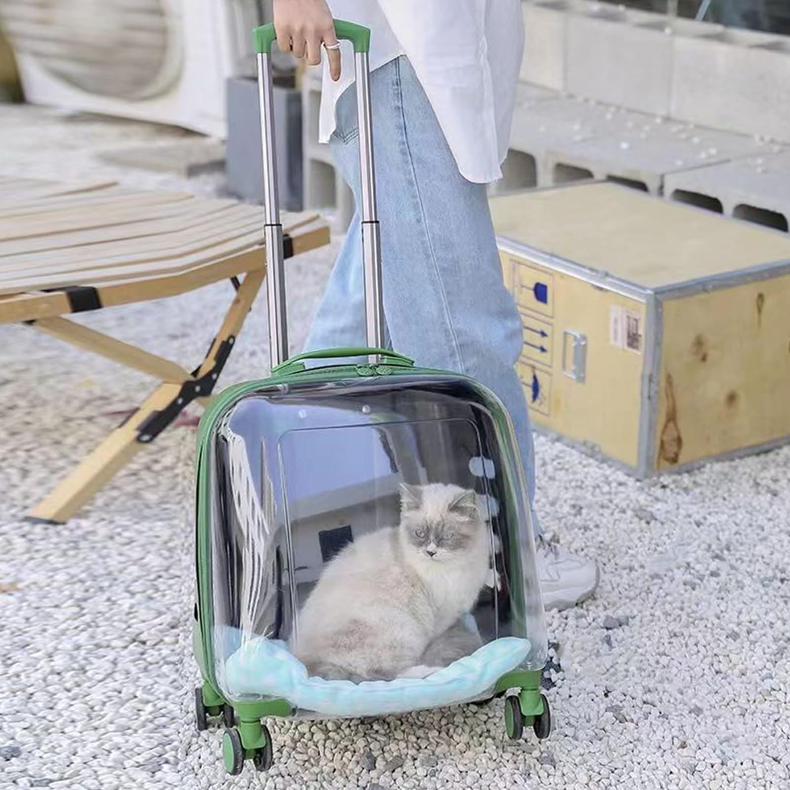 Transportin para Gatos con Ruedas, Maleta Portátil con Asa Telescópica, para Perros Pequeños y Gatos, Transpirable y Ligera para Viajes, Senderismo y Uso al Aire Libre