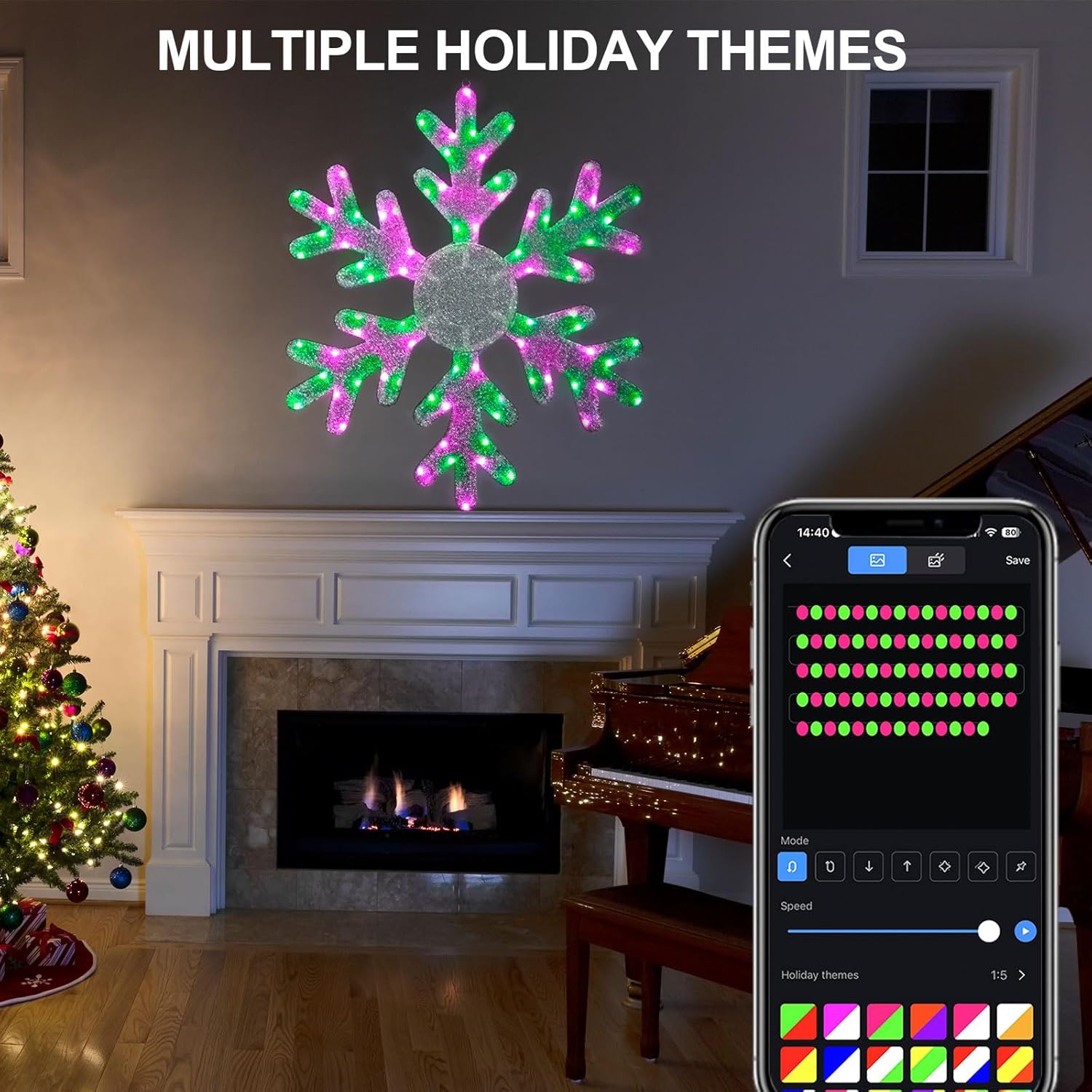 36in Large RGB Hanging Snowflake Lights Outdoor, Christmas Color Changing Snow Flakes Eaves Lights, App/Remote Control, Group Control, Timer, Dimmer, Festive Decor for Porch Wall Garage Door Decor - Image 7