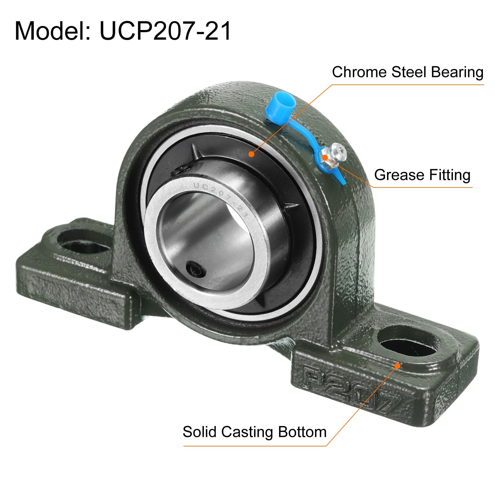 uxcell 2 cuscinetti a blocchetto UCP207-21 con foro da 1-5/16", auto-allineamento, base in ghisa massiccia montata su cuscinetti in acciaio cromato